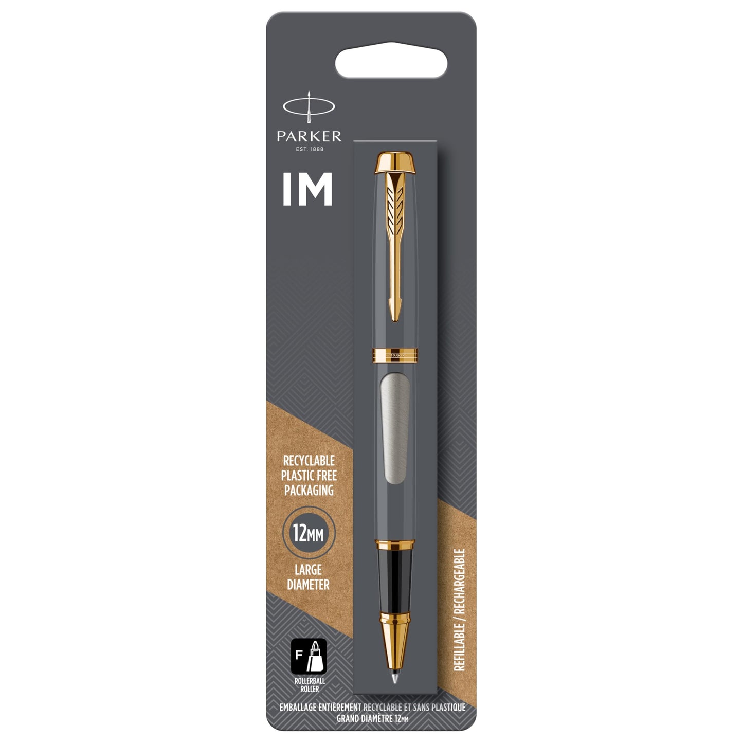 Parker IM Rollerball Pen, Brushed Metal and Gold with Fine Point Black Ink Refill (1975542)
