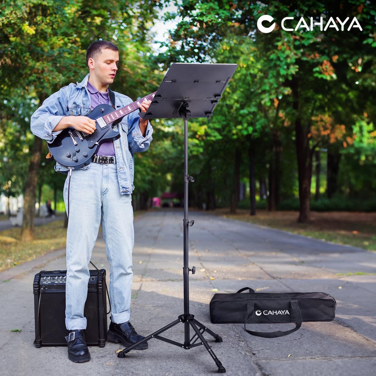 CAHAYA Sheet Music Stand Foldable: Music Stands with Tri-fold Panel Height Adjustable up to 170cm Metal Material Portable Sturdy for Music Book Laptop Notebook