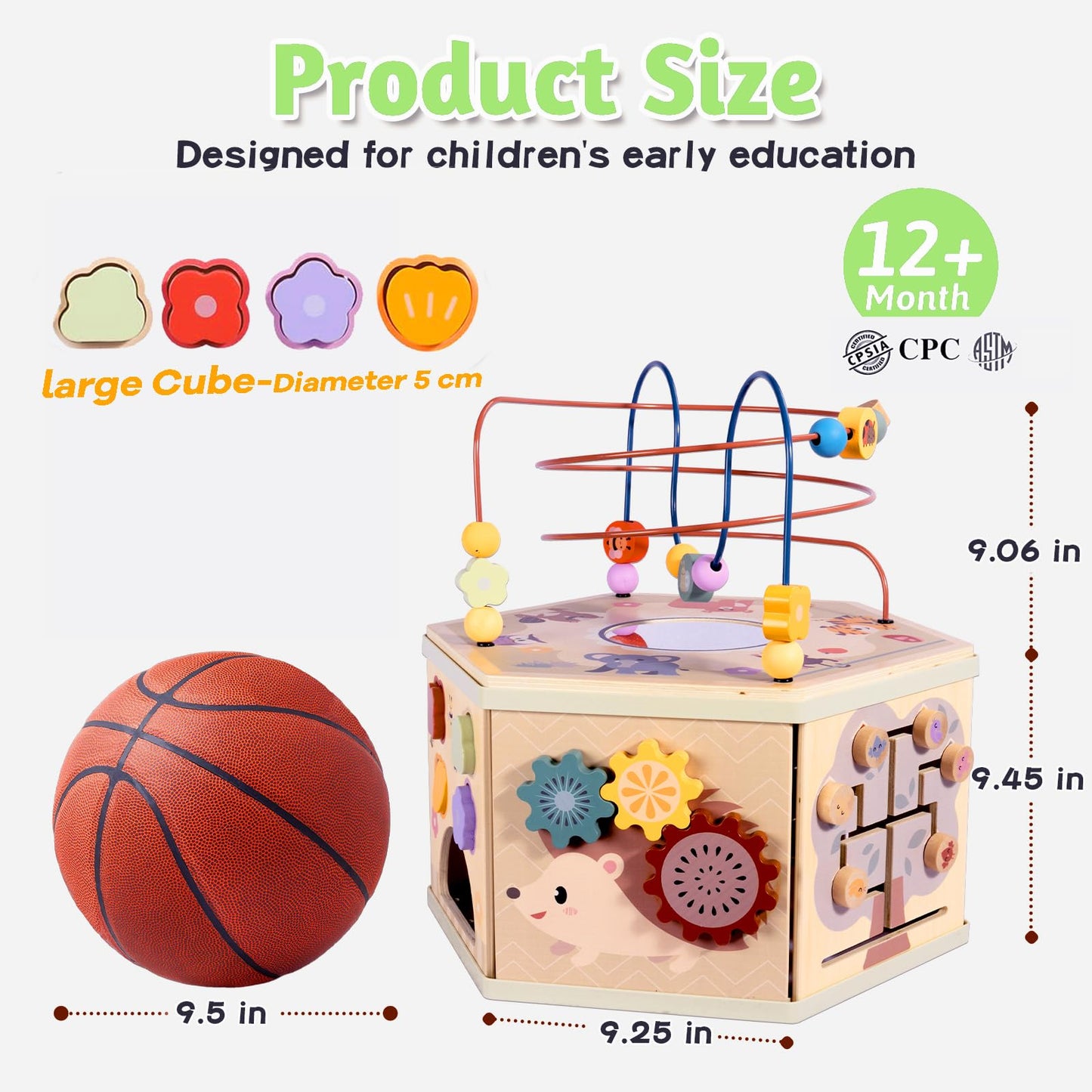 aiwo 7-in-1 Activity Cube for Toddlers 1-3 Montessori Toys, Wooden Large Activity Center for 1 Year Old Baby, Educational Sensory Learning Toys for Boys and Girls Birthday Gifts