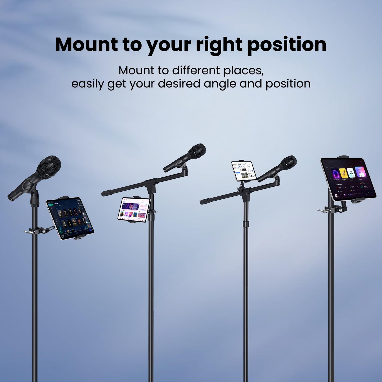 CreaDream Tablet Holder for Microphone Stand, Aluminum Mic Music Stand Holder Mount for Phone and iPad, Tablet Holder Compatible with Devices from 4.7 to 13 inch Tablets & Smartphones (Black)