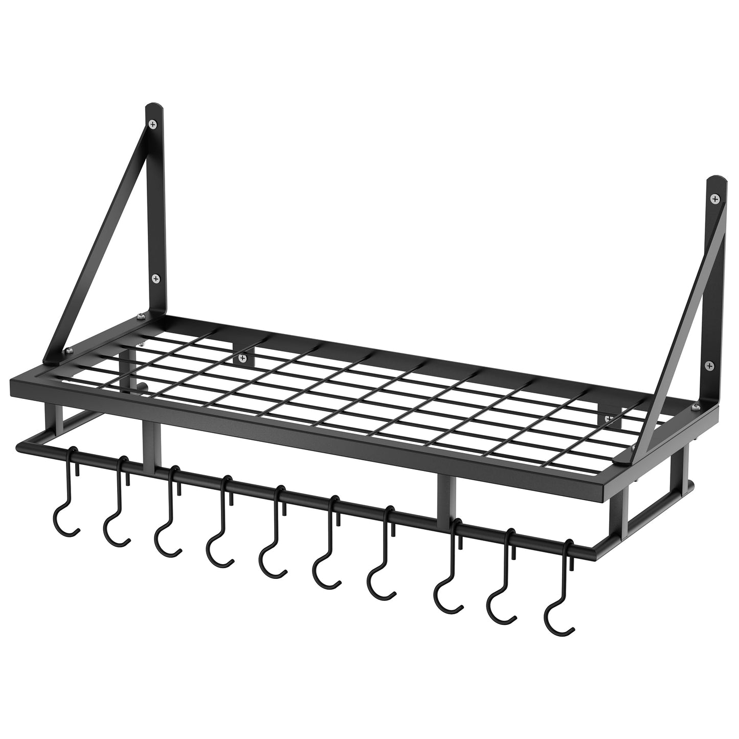 KES Pot Rack 24 Inches Kitchen Pot and Pan Organizer Rack Wall Pot Hangers With 10 Hooks Matte Black, KUR215S60-BK