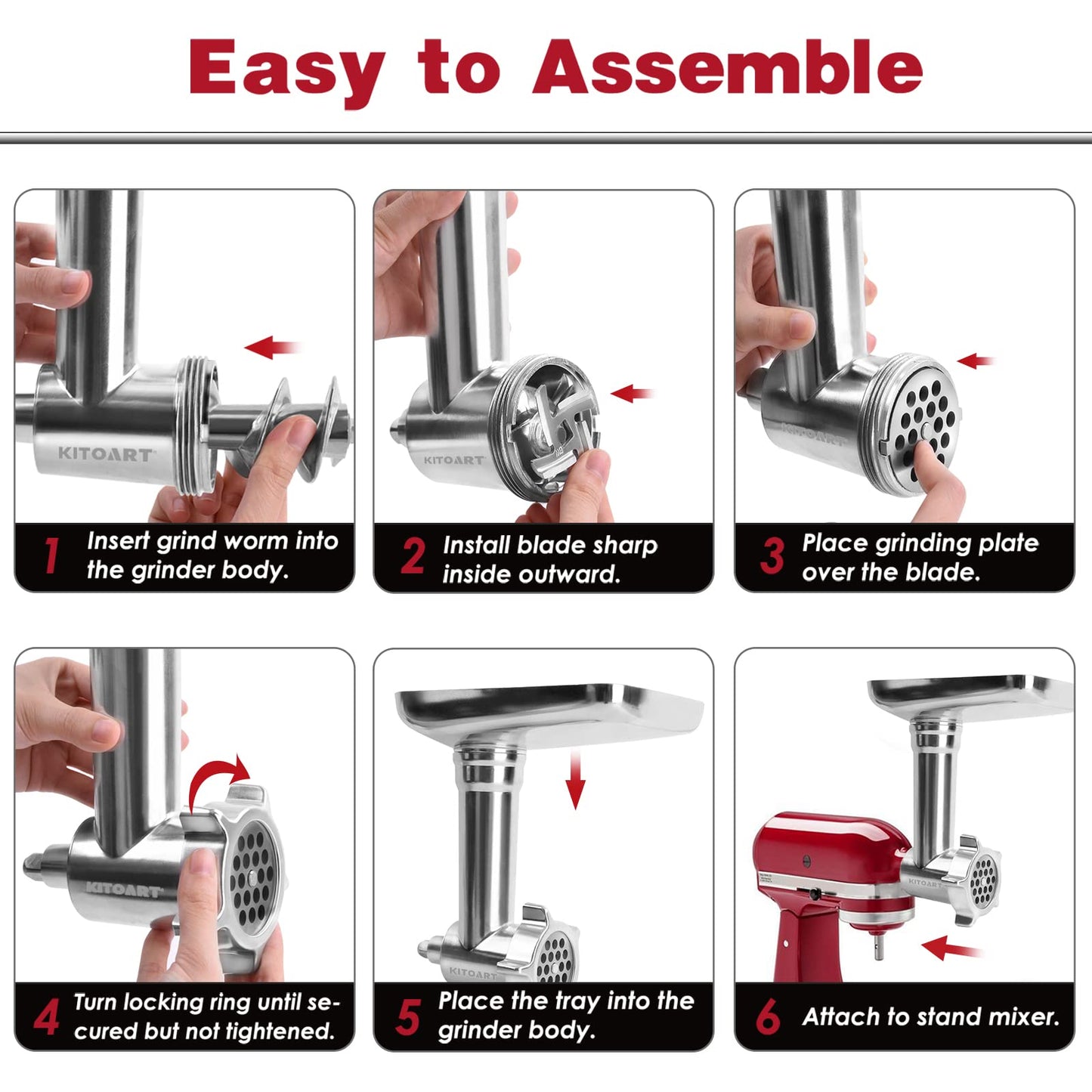 Metal Food Grinder Attachments for KitchenAid Stand Mixers, Meat Grinder, Sausage Stuffer, Durable Attachment for KitchenAid Mixers, Silver(Machine/Mixer Not Included)