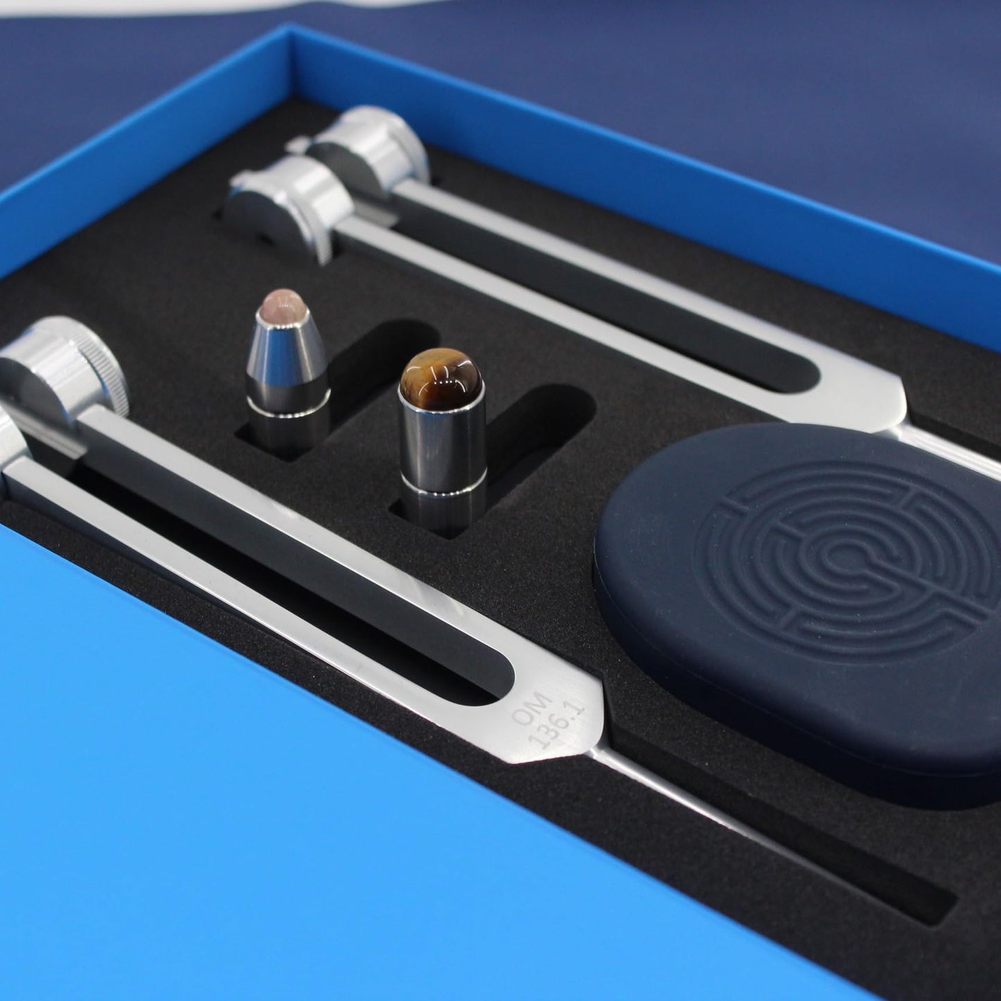 Ckakra Pack of 2 Weighted Tuning Forks with Natural Gem Feet, 128hz,136.1hz, Zen Tools,Meditation Accessories,Odorless Silicone Activator