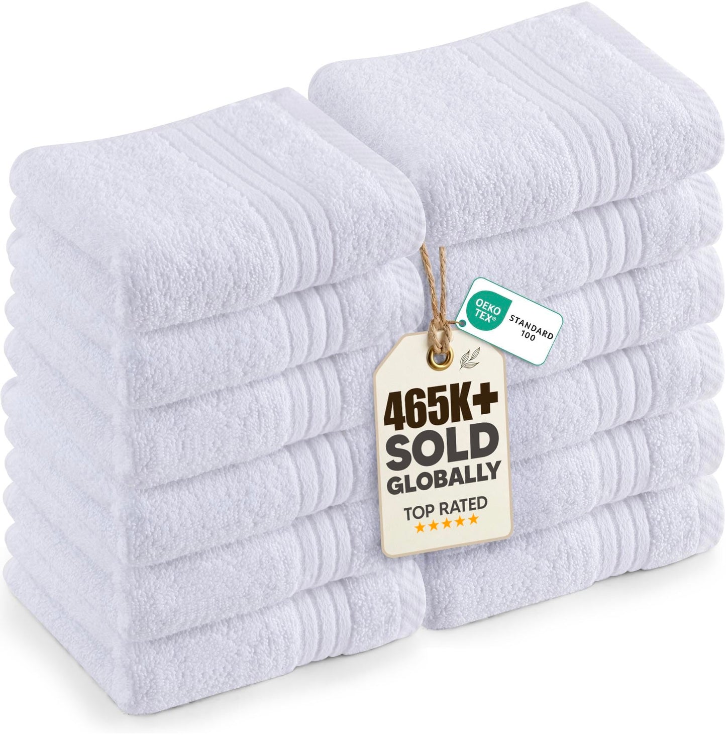 Utopia Towels 12 Pack Premium Wash Cloths Set, 12 by 12 Inches, 100% Cotton Ring Spun, Highly Absorbent and Soft Feel Washcloths for Bathroom, Spa, Gym, and Face, White
