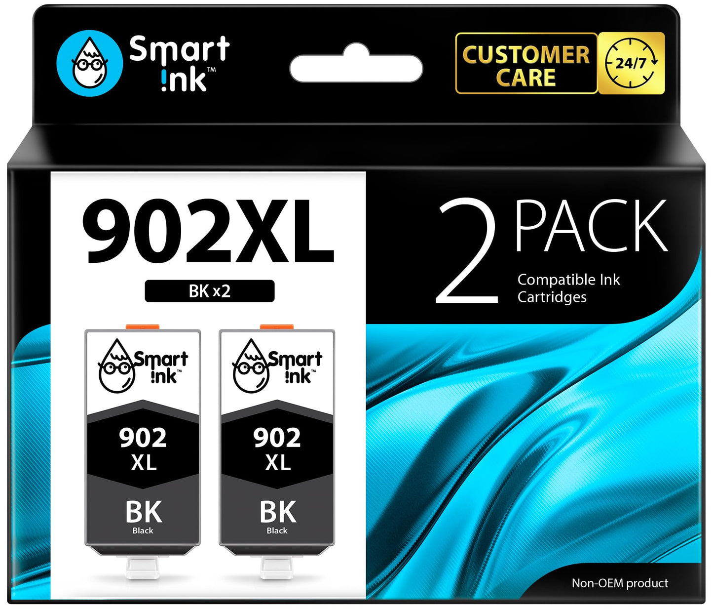 Smart Ink Compatible Ink Cartridge Replacement for HP 902 XL 902XL (Black, 2 Pack) with Advanced Chip Technology to use with OfficeJet Pro 6968 6974 6975 6978 6960 OfficeJet 6951 6954 6956 6958 6950