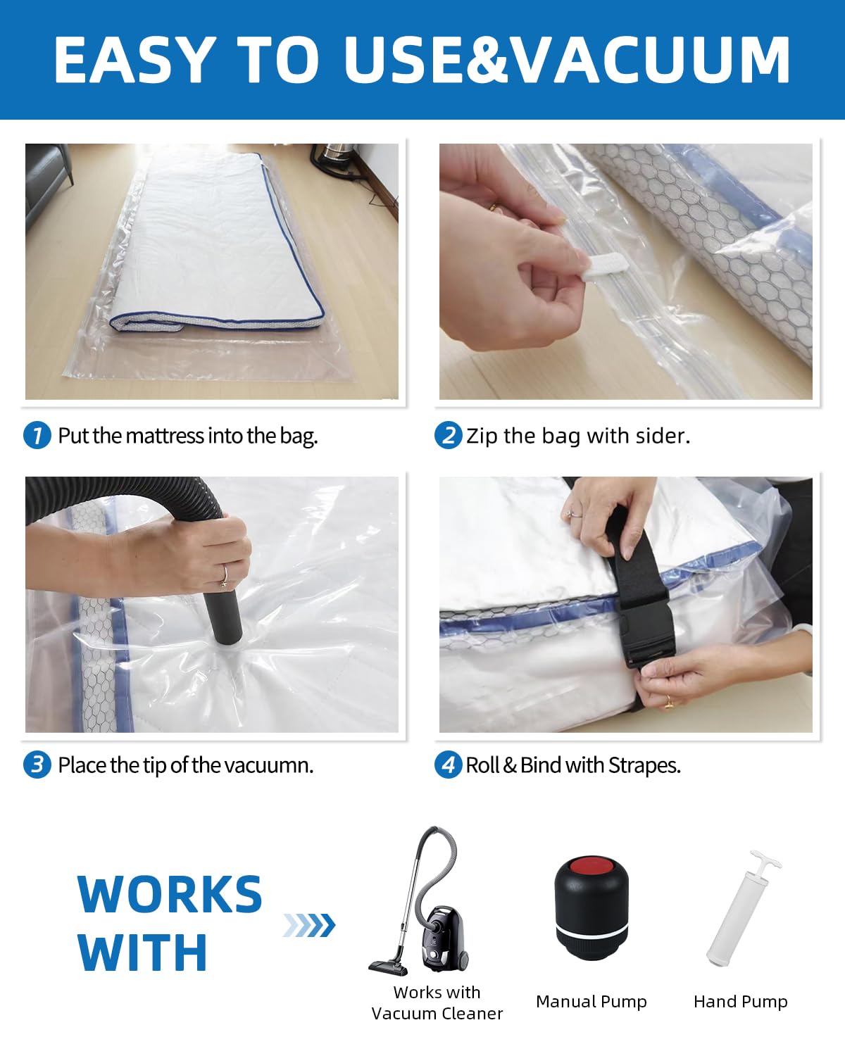 AirBaker Vacuum Storage Bags for moving, Vacuum Seal Bags for Memory Foam, Latex, Clothing & Bedding, Space Saver Bags for Organization and Storage(1 Queen/Full/Full-XL)