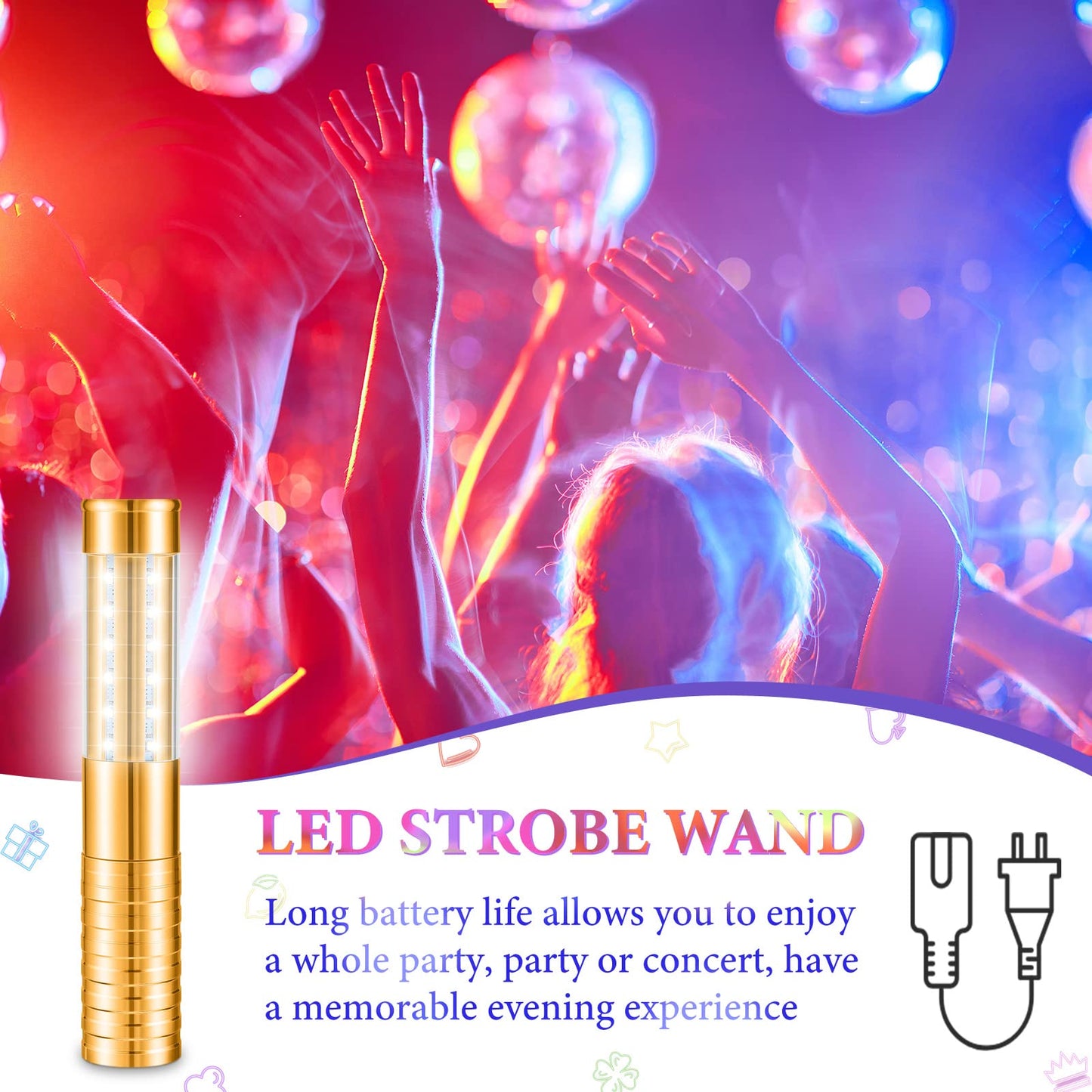 Civaner 2 Pcs LED Bottle Service Lights Strobe Bottle Girl Lights Baton Reusable Rechargeable Service LED Champagne for Bar Club Birthday Weddings Parties(Gold, White Light)