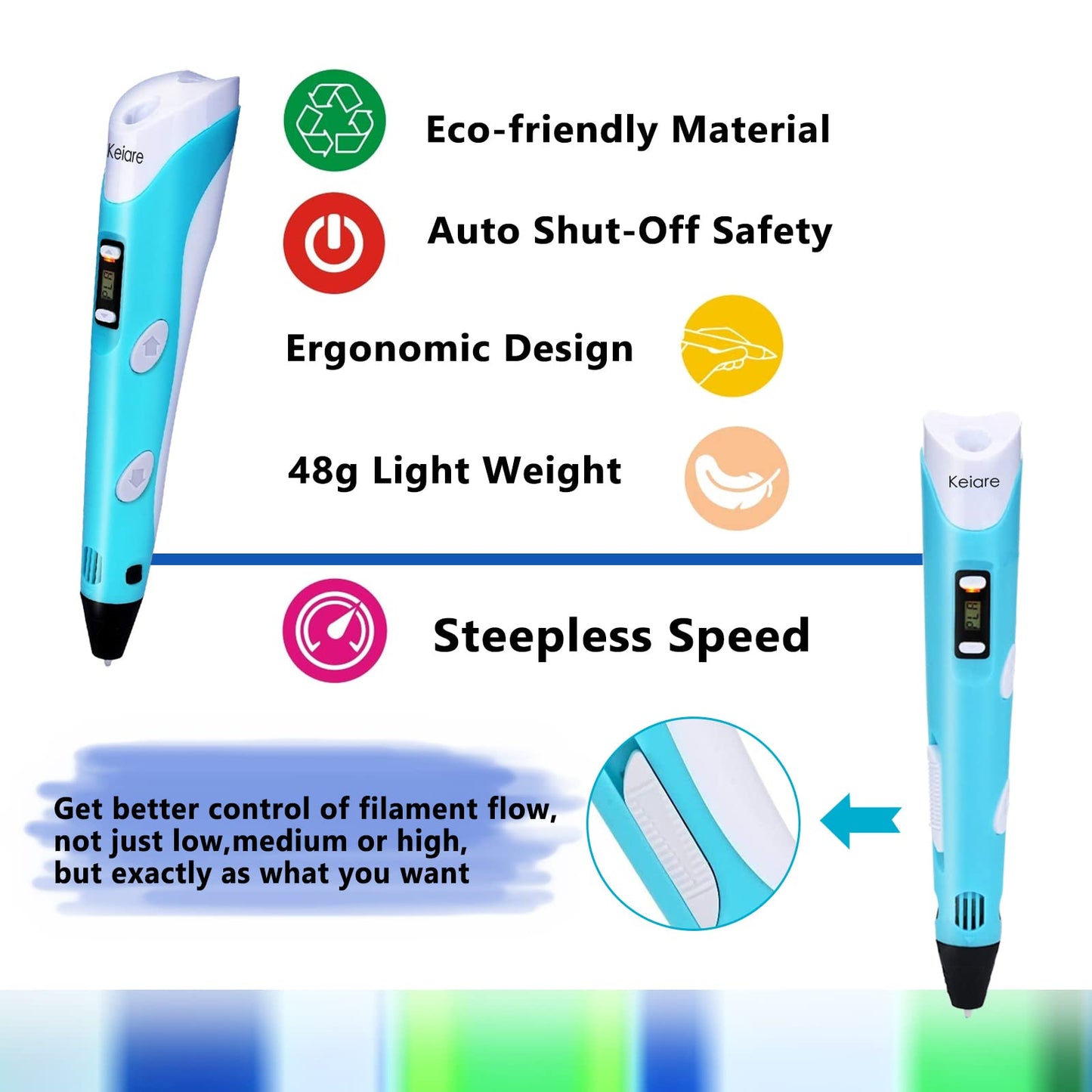 3D Pen for Kids 3D Printing Pen Stylo 3D Doodler Pen 3D Drawing Pen 3D Writing Pen Fun Toys Gift for Kids Include 12 Colors PLA Filament Refills with Charger