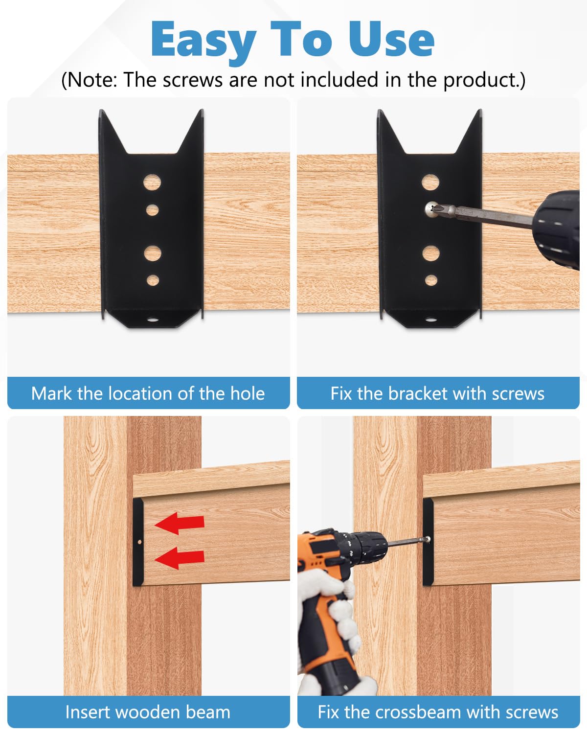 AOKLIT 2x4 Fence Brackets for Wood Rail, 40 Pack Black Deck Railing Brackets for 2” X 4” Wood Post, Thickness1.2mm(18 Gauge) Fence Brackets, Screws Not Included