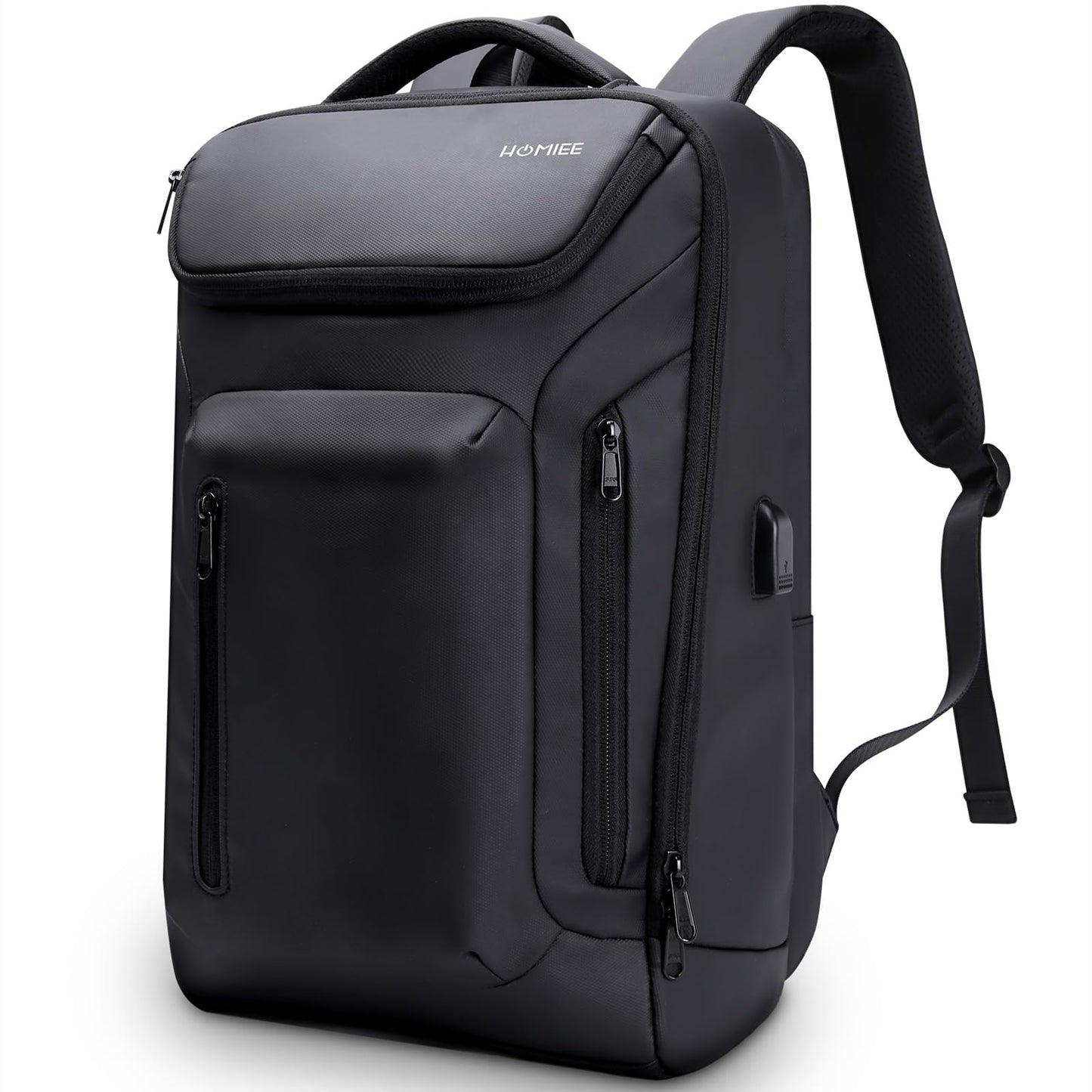 HOMIEE Business Laptop Backpack, Water-Resistant High Tech Backpack for Men, 15.6 Inch Laptop Backpack Travel Backpack with USB Charging Port, Black