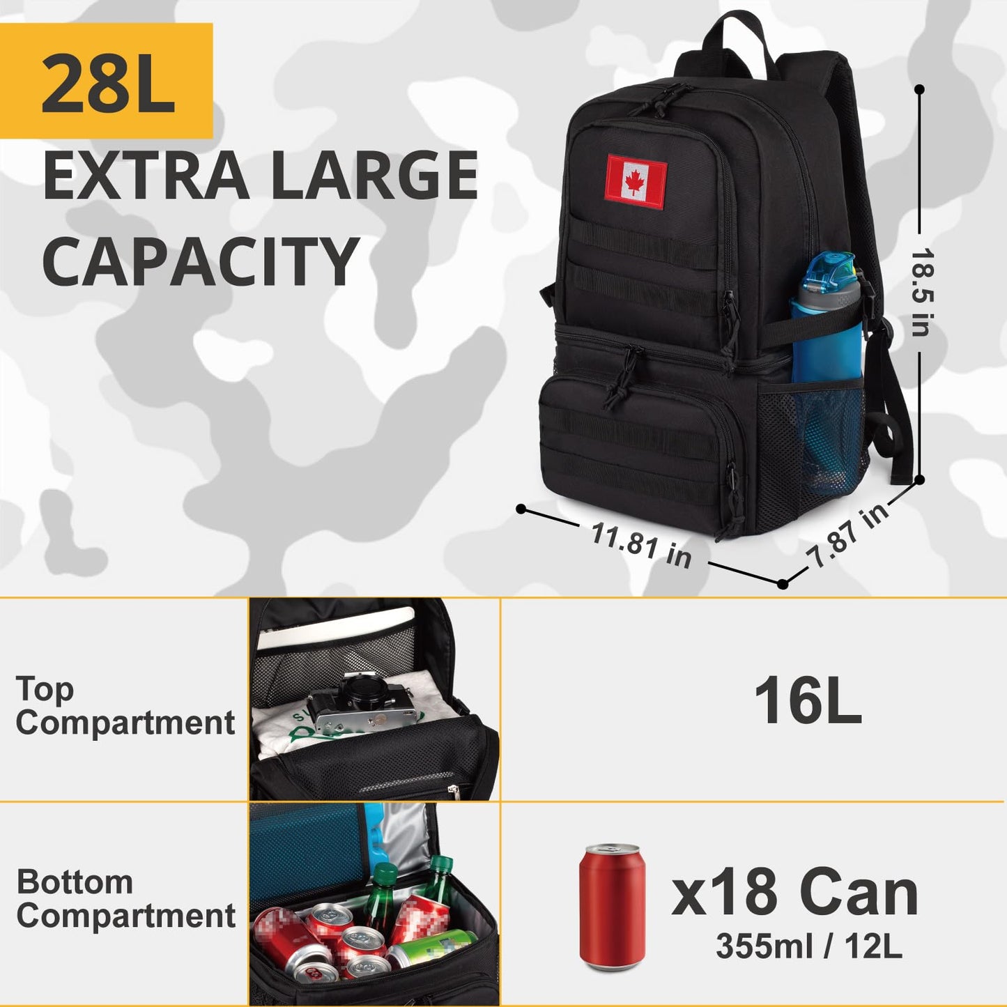 Tactical Double Deck Cooler Backpack for Men,Large Lunch Backpack with 2 Compartment,Soft Cooler Bag Water-Resistant Leak Proof Cooler Bag Beach Picnic
