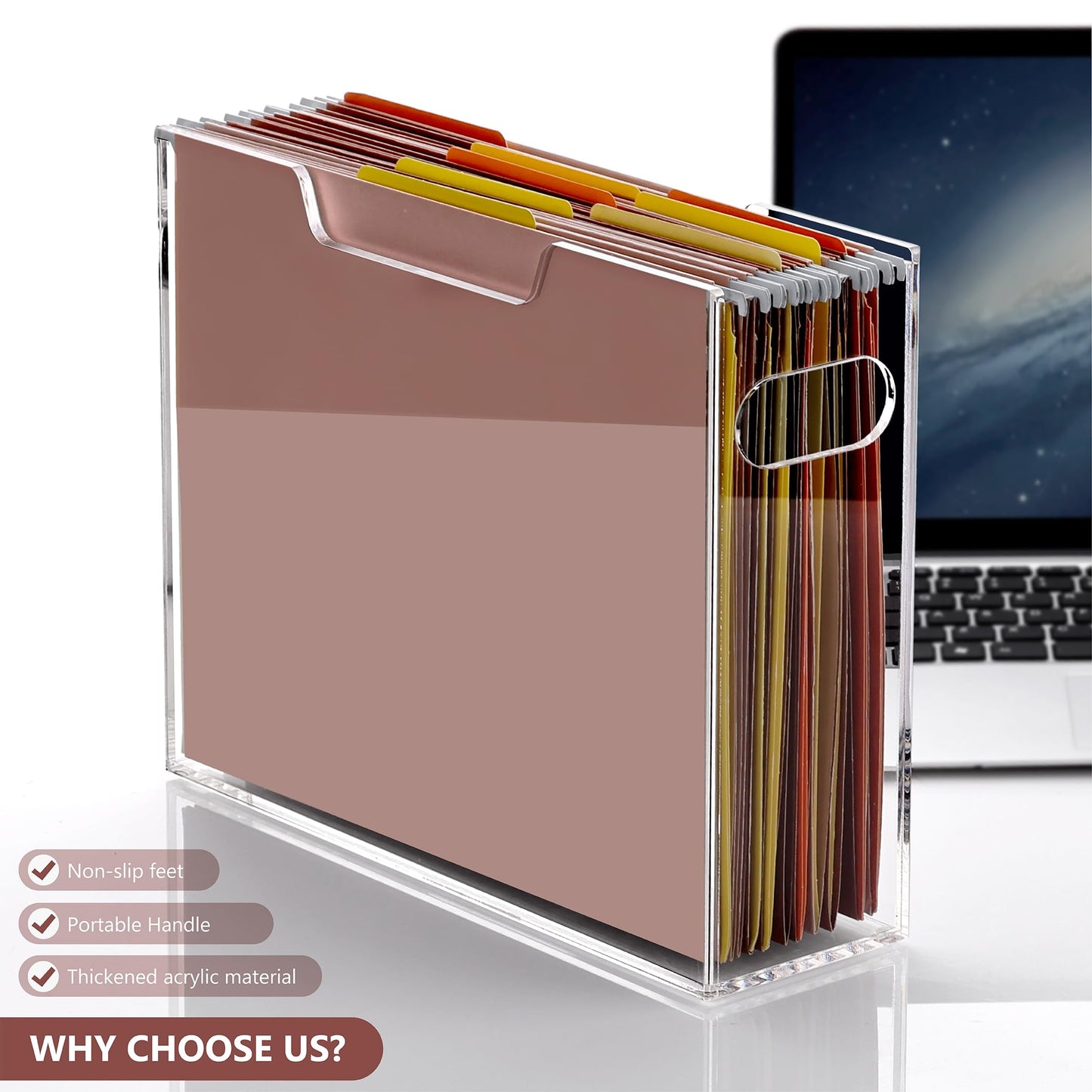 DINGHUO Hanging File Folder Organizer, Letter Size Hanging File Folder Holder, Acrylic File Crate Clear Portable Storage Box for Desk, Office, Home, School - 1 Pack