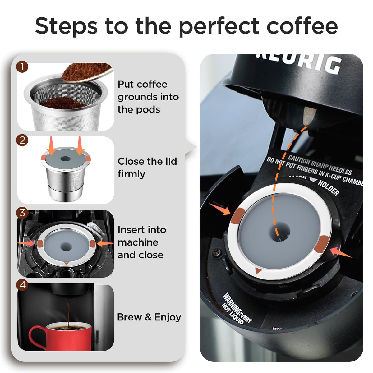 Reusable k Cups for keurig 2.0 1.0,Universal stainless steel Refillable k Cups Filter Use for Keurig all most of coffee Makers brewers(4pack)…