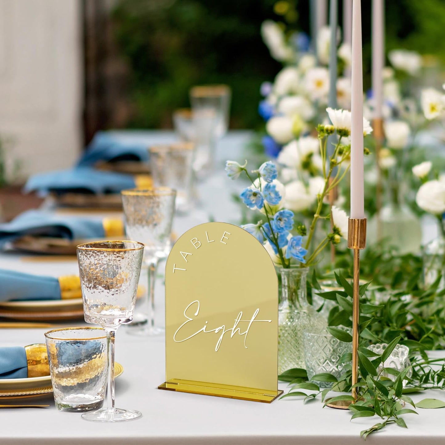 Gold Mirrored Arch Wedding Table Numbers with Stands 1-30, 5x7 Inch Acrylic Arch Sign with Holder, Gold Arch Acrylic Table Numbers for Wedding Reception Table Centerpiece Decoration(Gold Mirror, Table