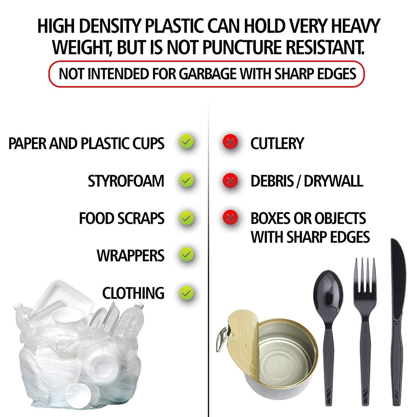 Aluf Plastics High Density Trash Bags, 12 Gallon, 8 Micron (eq), 24" x 27", Clear, for Bathroom, Office, Industrial, Commercial, Janitorial, Municipal, Recycling (Pack of 1,1000 Count Total)