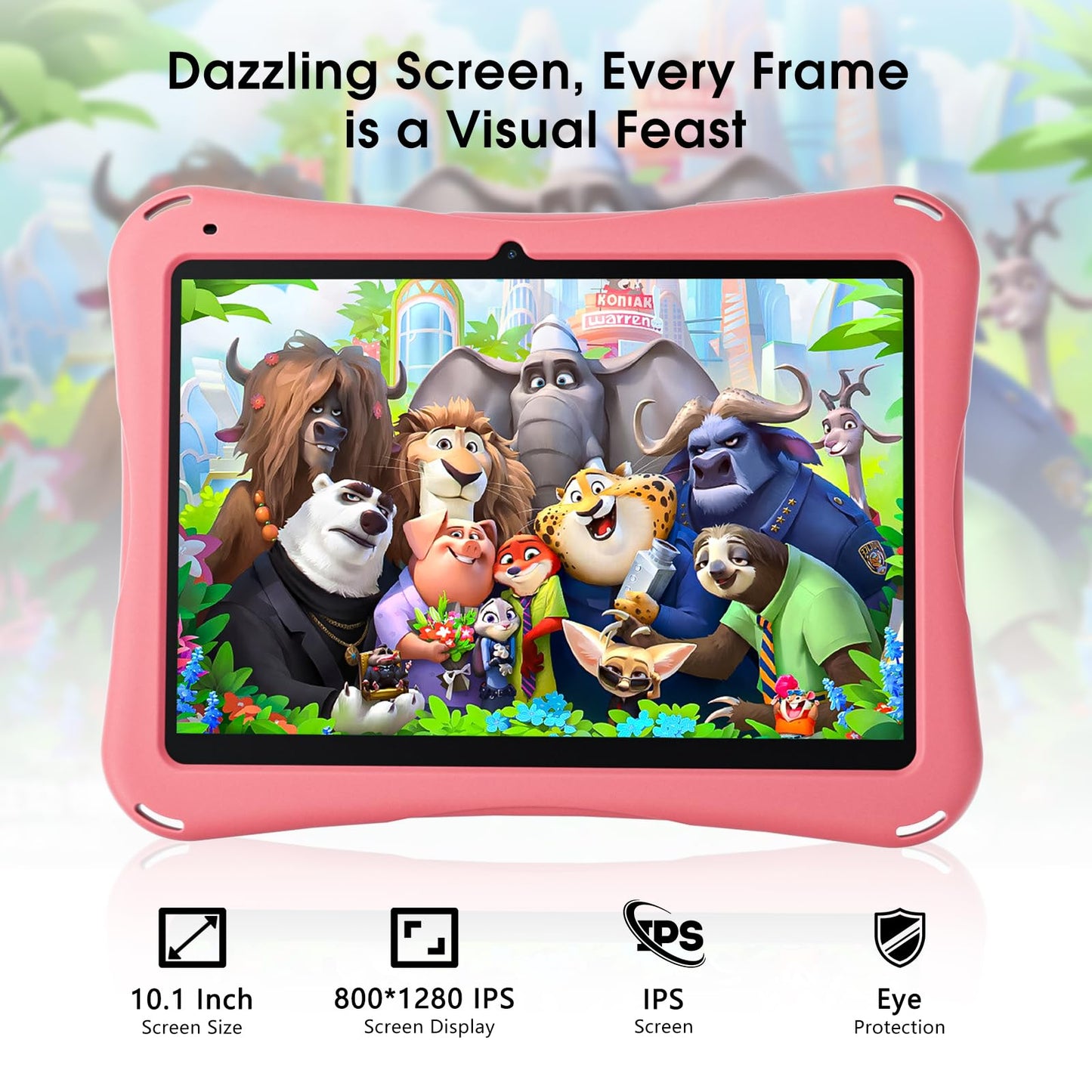 Android Tablet 10.1 inch,Tablet for Kids with Kids Case, 4(2+2) GB RAM 64GB ROM, 5000mAh, 1280 * 800 Display, Dual Camera, WiFi, Kidoz Pre Installed, Parental Control, Android 13, Pink