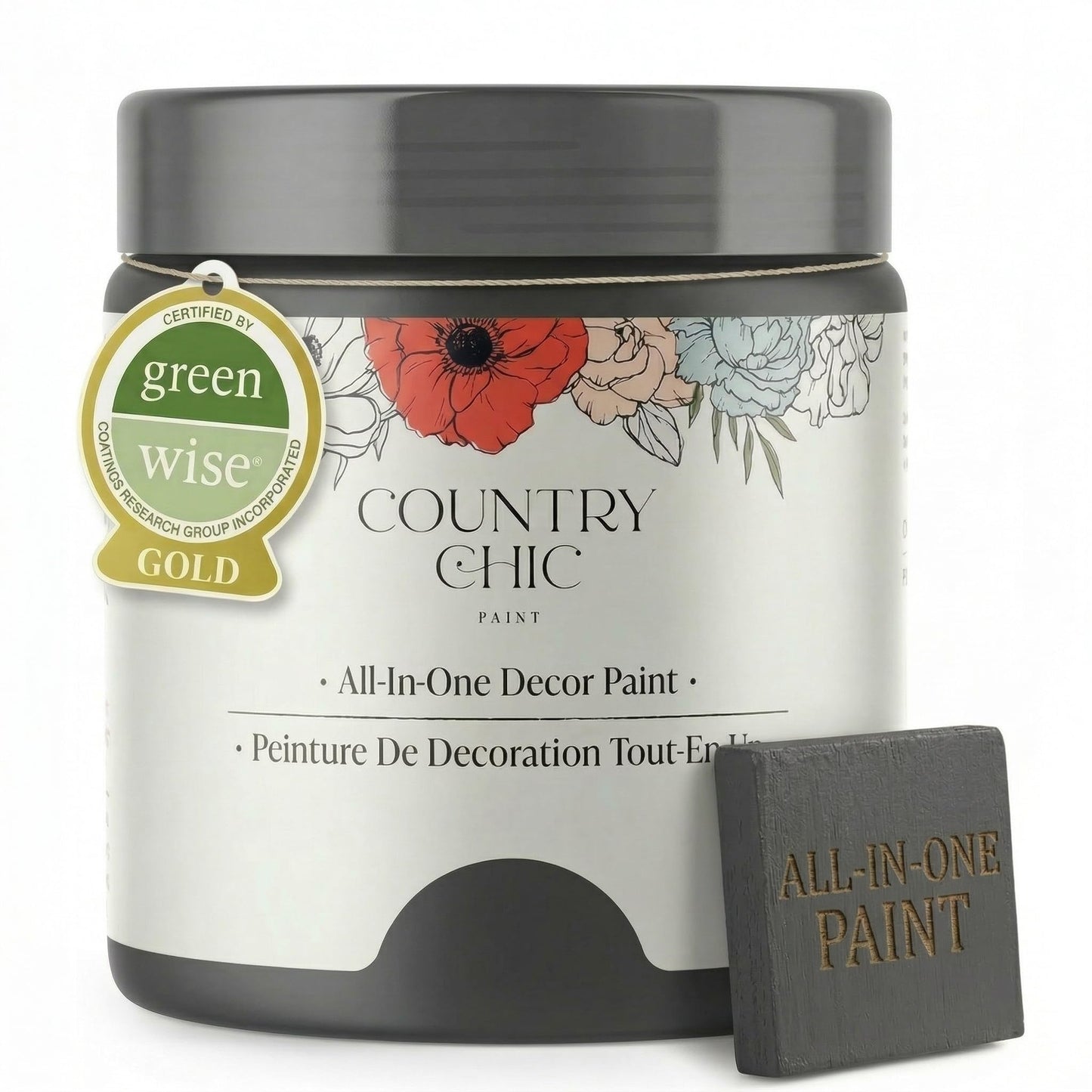 Country Chic All-in-One Chalk Paint for Furniture, Cabinets, Home Decor, Eco-Friendly, Matte Finish, Built-In Primer & Top Coat for Wood, Metal - Liquorice (Black) - Pint 16 oz (475 ml)