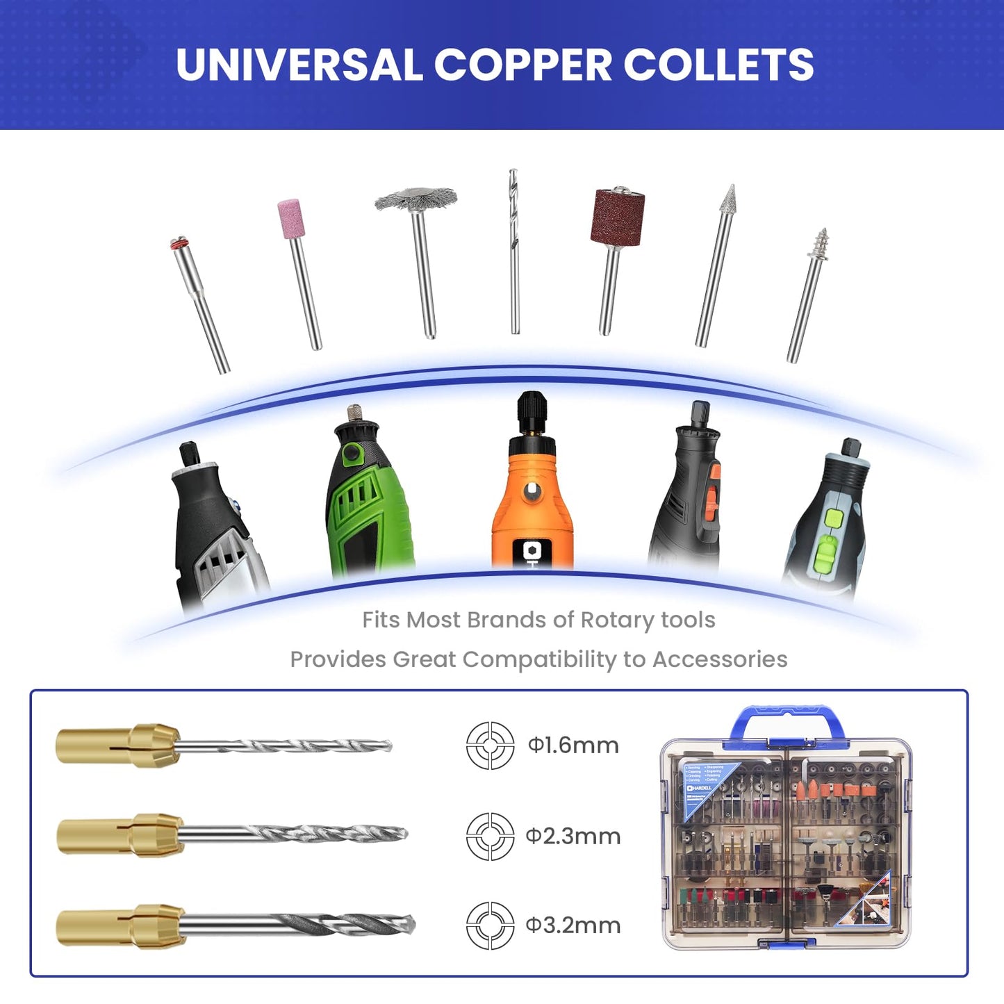 HARDELL Rotary Tool Accessories, Fits Dremel Rotary Tools, 508PCS Power Rotary Tool Bits with 1/8"(3.2mm) Diameter Shanks, Universal Fitment for Sanding, Drilling, Polishing, Carving, Cleaning