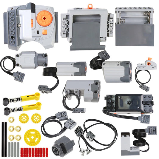 BloxBrix 45 Pcs Power-Function Set Servo & Train-Motor Battery Technic-Parts Receiver Train Adjustable Speed Motor, Motor Power Change Parts Applicable to Main Brands