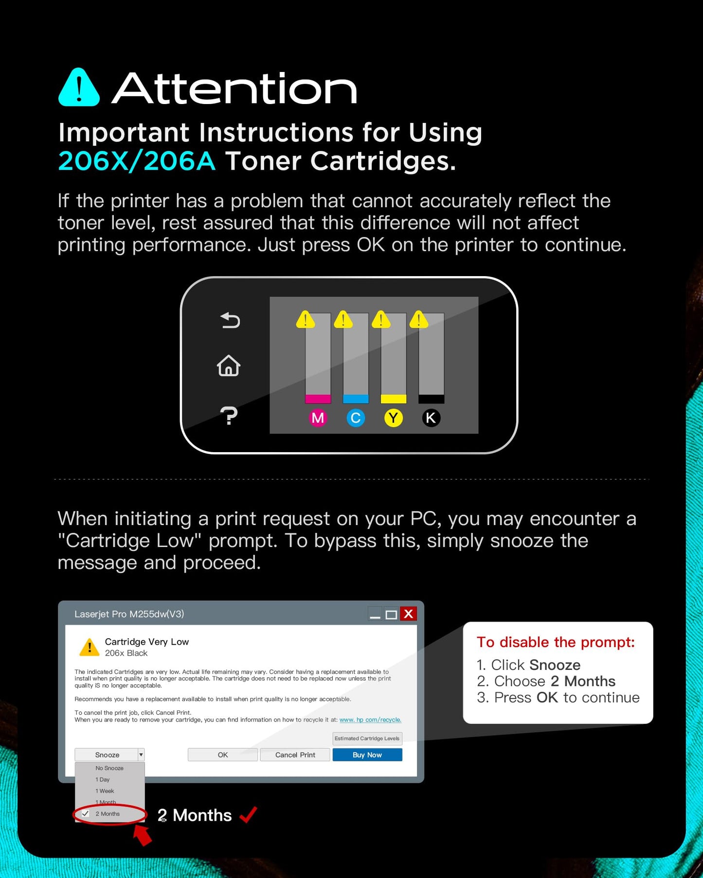 206A 206 A 206X Toner Cartridges Replacement for HP-206A W2110A W2111A W2112A W2113A | Compatiable with HP Color Laserjet Pro M255dw MFP M283fdw M283cdw Printers