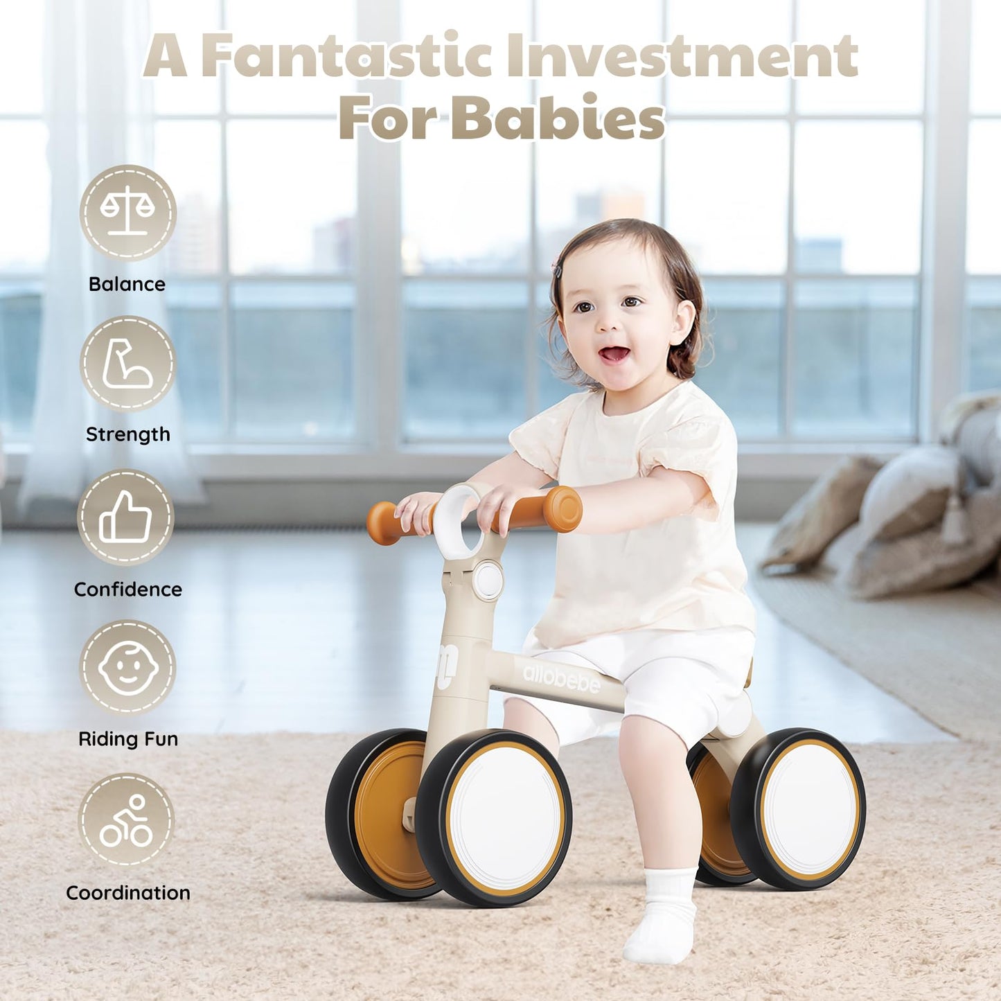 allobebe Upgraded Baby Balance Bike, 12-36 Months Boys Girls Toddler Bike with 3 Levels Adjustable Seat and Handlebar, Toddler Balance Bike First Birthday Gift