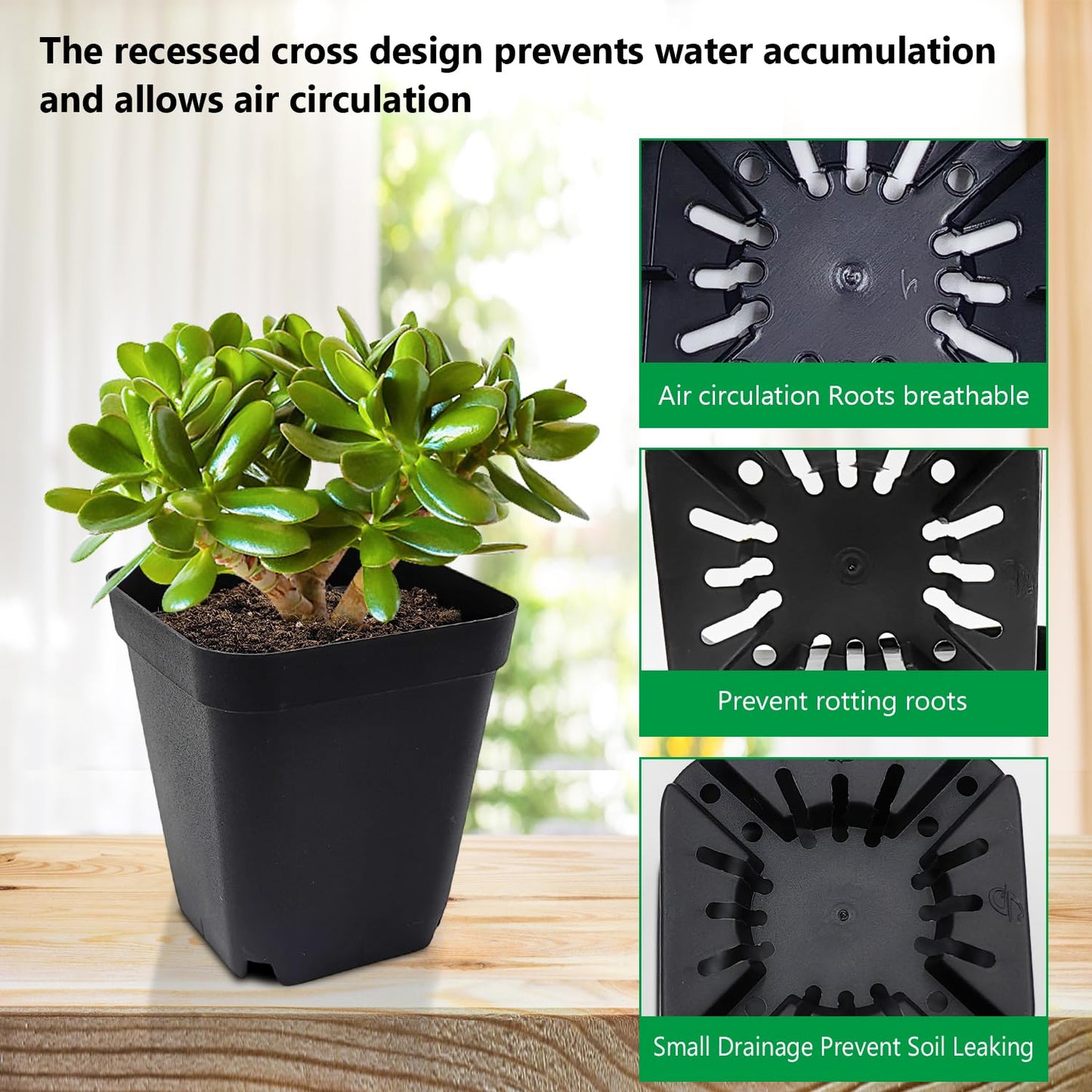 RooTrimmer Square Nursery Pots 3.54Inches 90 Pcs Seedling Flower Post Plastic Thick Seed Start Germination for Plant Propagation,Sturdy Suit for 1020 Trays(Black,3.54Inches,90Pcs)