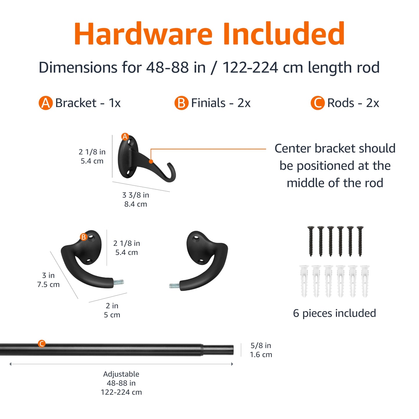 Amazon Basics Easy to Install Adjustable Room Darkening Blackout Curtain Rod - Wraps Around, Blocks Light, for Heavy Curtains, 48" to 88", Black