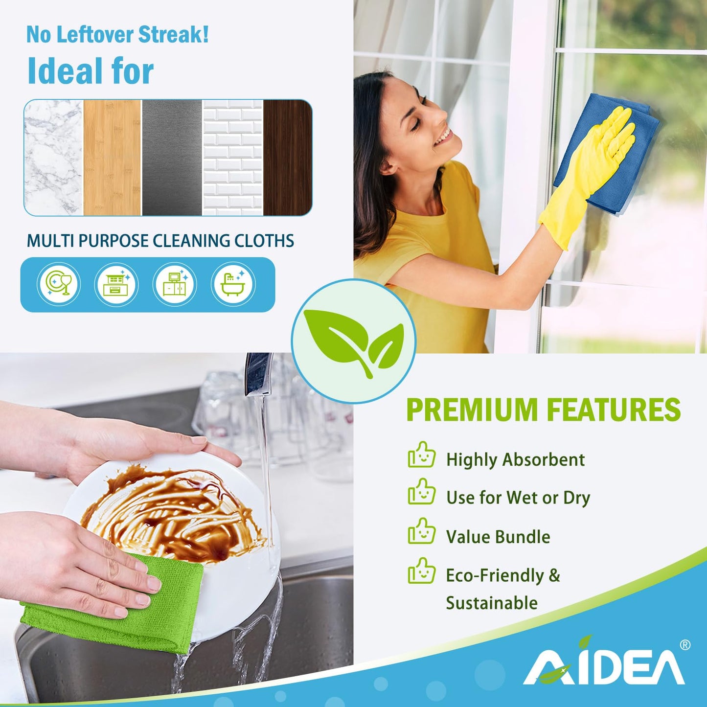 AIDEA Microfiber Cleaning Cloths-100PK, All-Purpose Soft Absorbent Rags for Cleaning, Lint-Free Dusting Cloth, Microfiber Kitchen Cloths, Towels for Car, House, Window(12in.x 12in.)