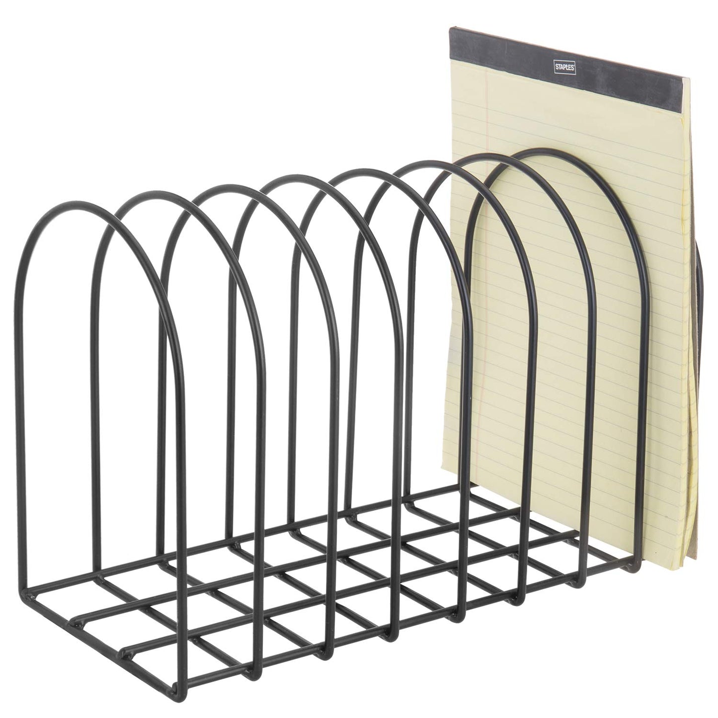 MyGift Large Desktop Document Holder, Binder Organizer Holder for desk, Black Metal Wire File Folder Organizer Rack with 8-Slots and Arch Design