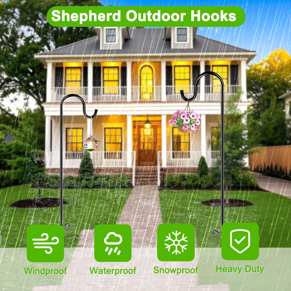 72" Shepherds Hooks for Outdoor, Heavy Duty Bird Feeder Pole with 7 Base Prongs, Adjustable Garden Hanging Holder for Bird Feeders, Solar Light Lanterns, Garden Plant Hanger Stands,2 Pack