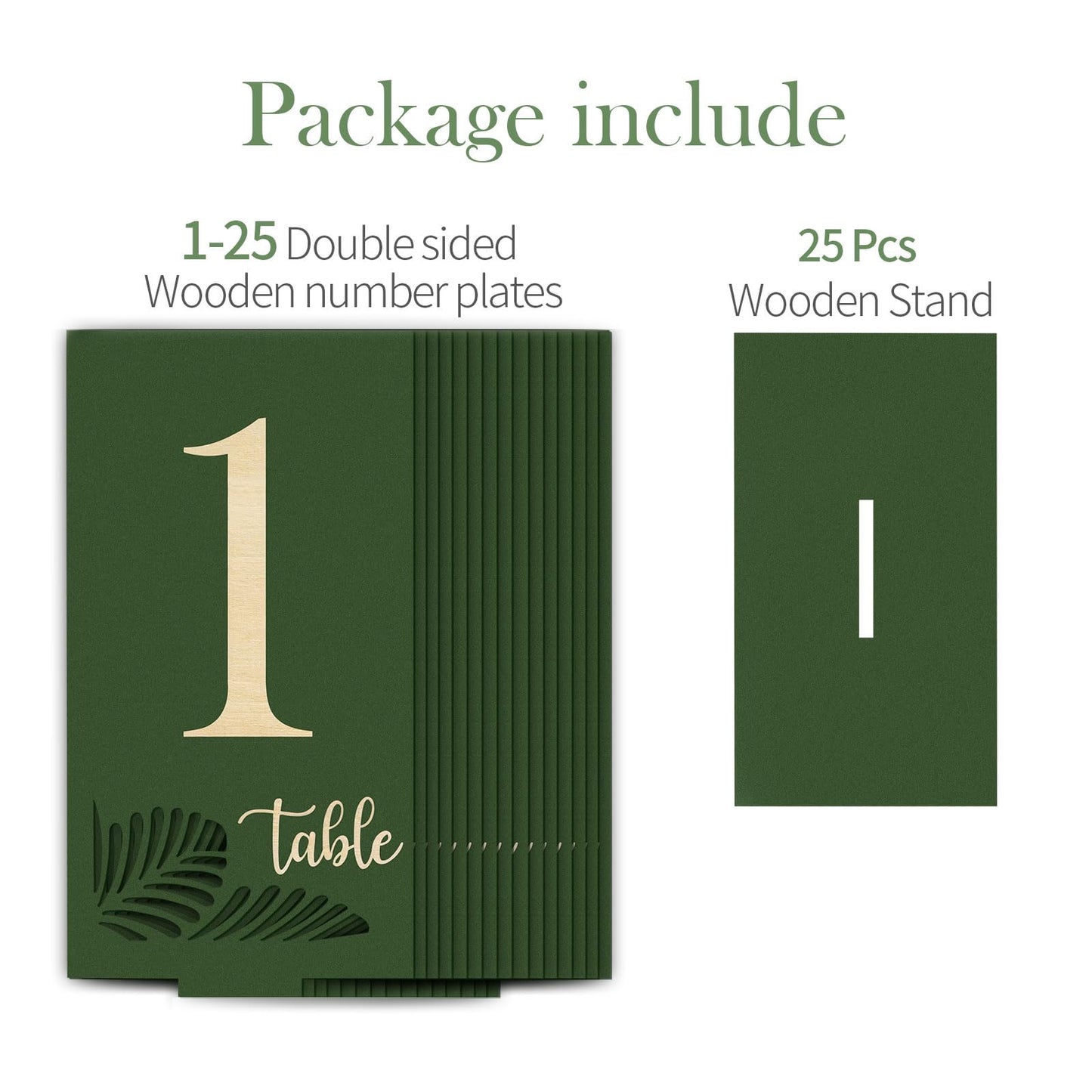 HZGUEOSTB Wooden Table Numbers 1-25,3.2x5.8 Inch Double Sided Rustic Olive Green Wedding Table Number Signs with Wooden Base,Wedding Centerpieces for Banquet Restaurant Party Decor(Olive Green, 1-25)