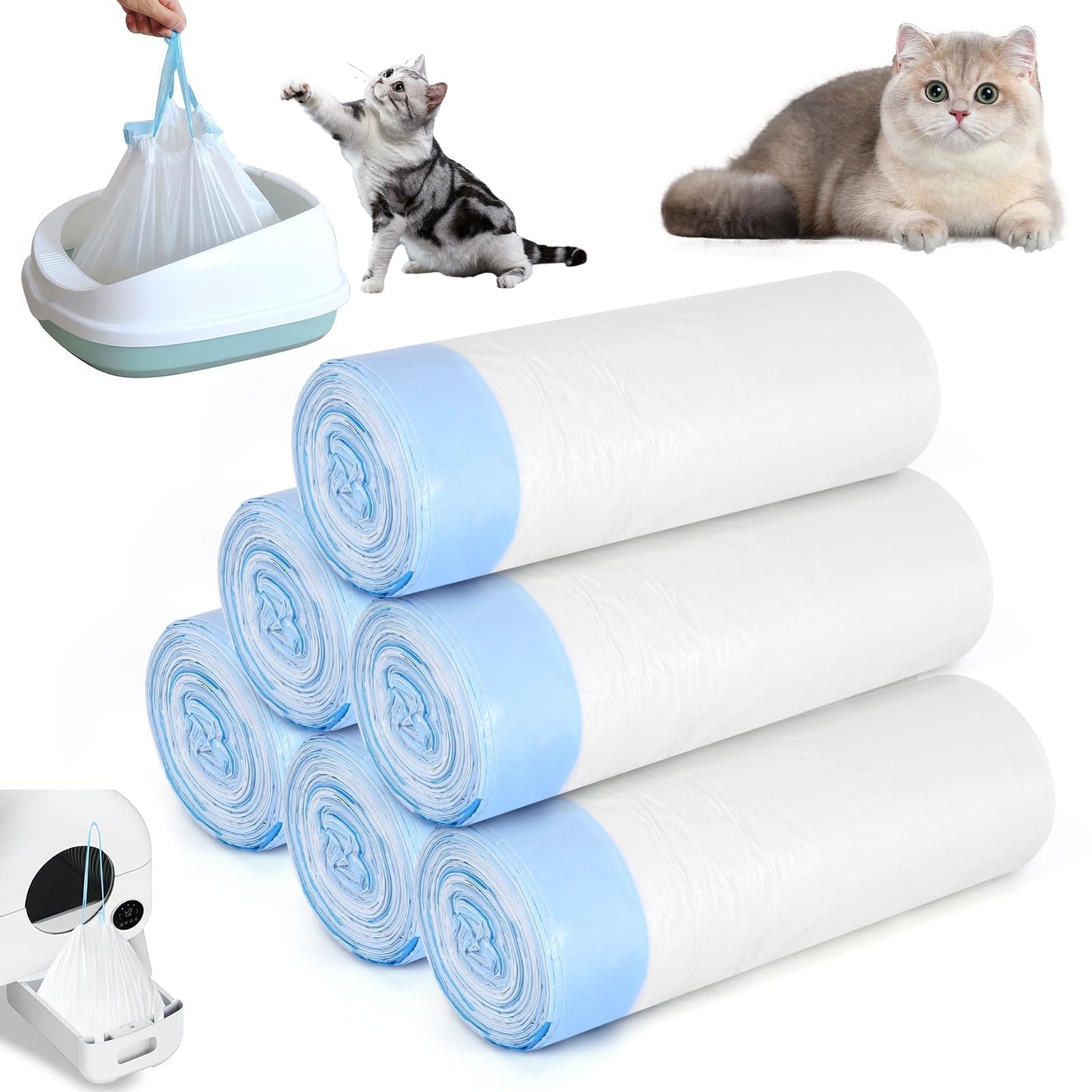 Cat Litter Box Liners, 120 Count Large Cat Litter Bags Thickened Cat Litter Waste Receptacles Bags Automatic Self Cleaning Cat Litter Box Liner, Universal Compatible for Most Litter Boxs