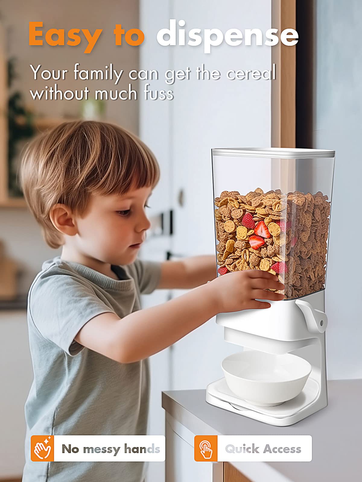 Tokokimo Cereal Dispenser Countertop, Cereal Containers Storage Dispenser 5L, Not Easy to Crush Food Dry Food Dispenser for Rice, Grains, Nuts, Snack,Oatmeal, Pet food, White, 2Pc