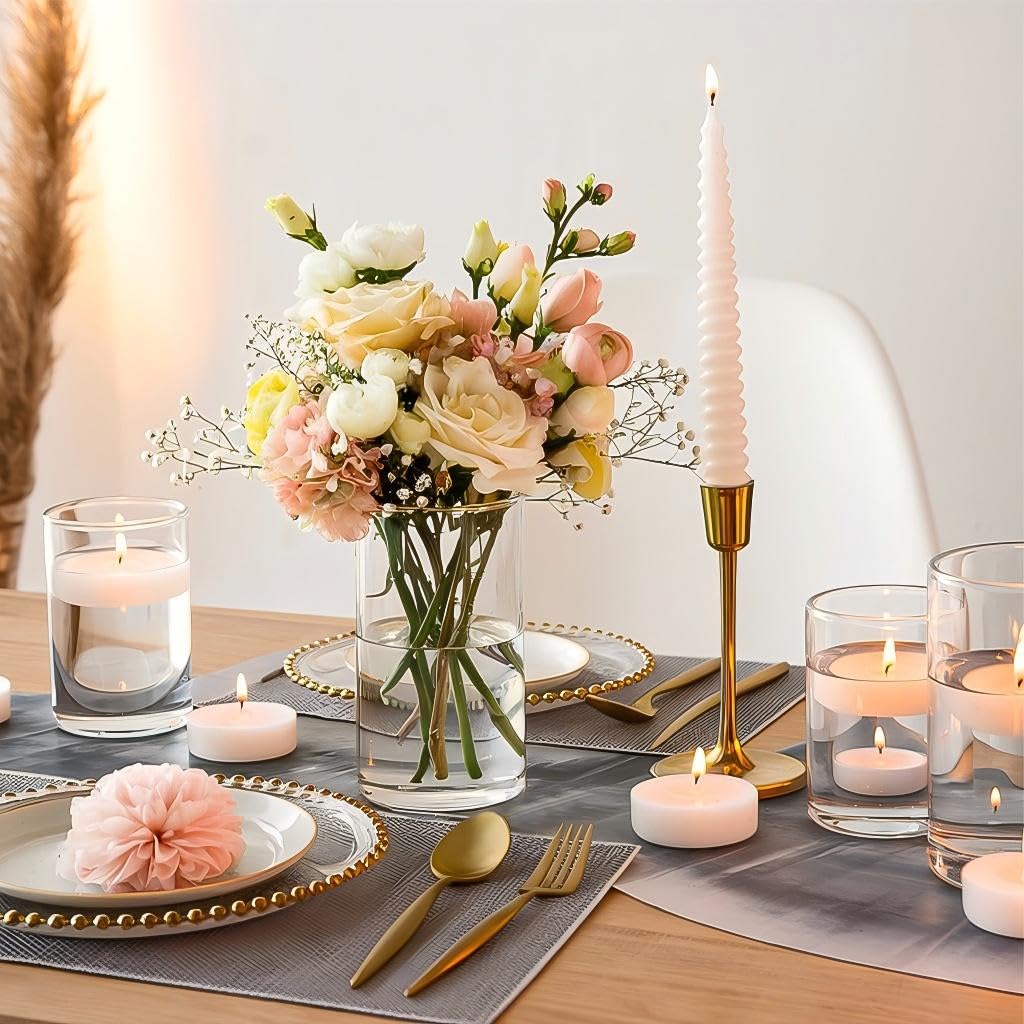 TBWIND 12pcs Glass Cylinder Vases for Centerpieces, Clear Vases for Wedding Decorations and Indoor Home Decor, 6 Inch Tall Glass Flower Vases, Hurricane Candle Holder for Table Shelf