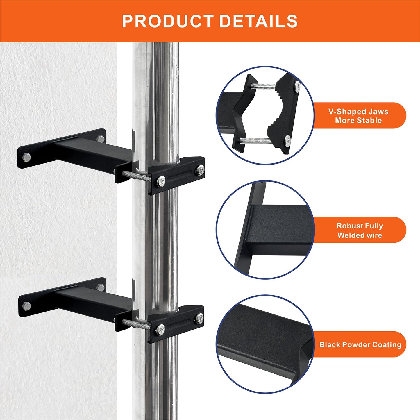 VANROUG 2Pcs Patio Umbrella Holder Clamp Outdoor Umbrella Deck Mount, Adjustable Metal Umbrella Stand Umbrella Poles Clamp Railing Mount for Balcony, Courtyard, Black