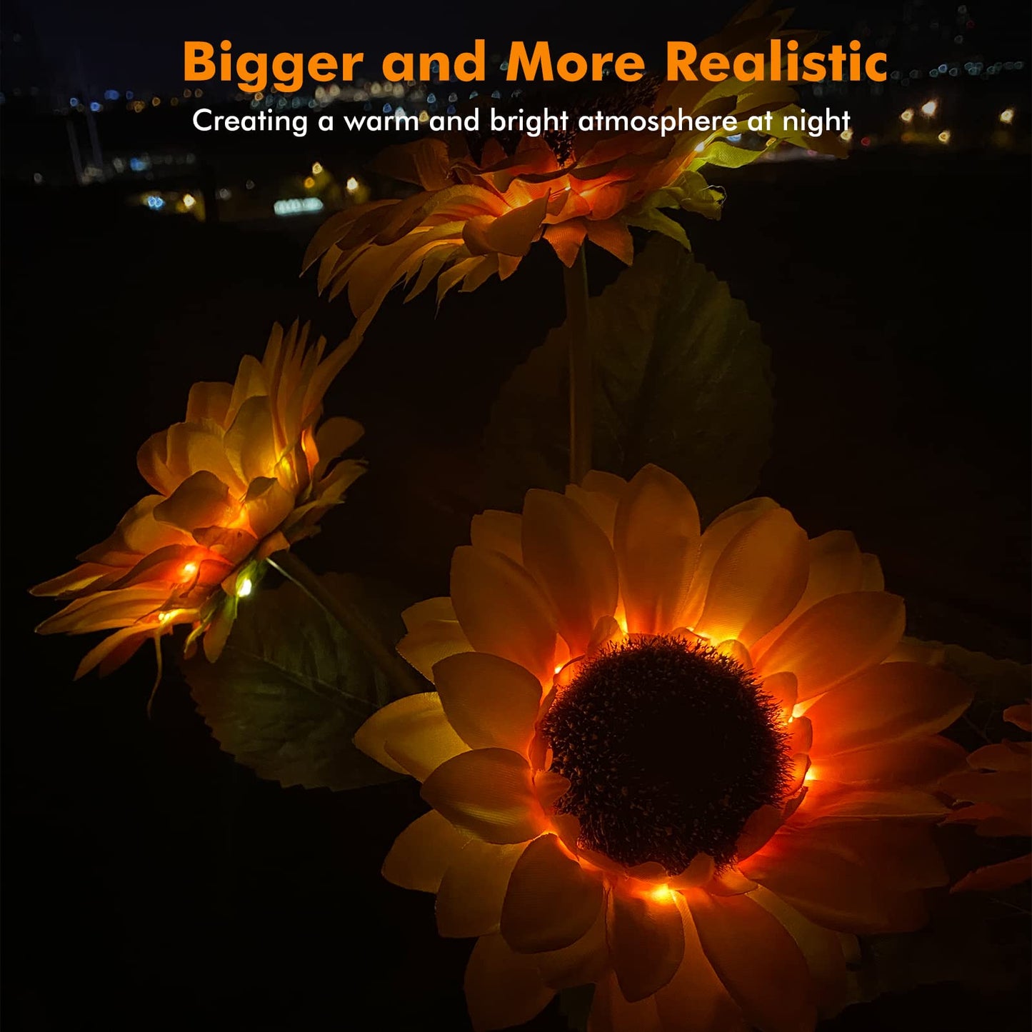 Meagoo Solar Sunflower Lights, 800mA Solar Garden Light with Real Looking Flowers Outdoor Waterproof Solar Stake Lights for Back Yard, Flower Bed, Pathway, Patio, Porch, Fall Decoration