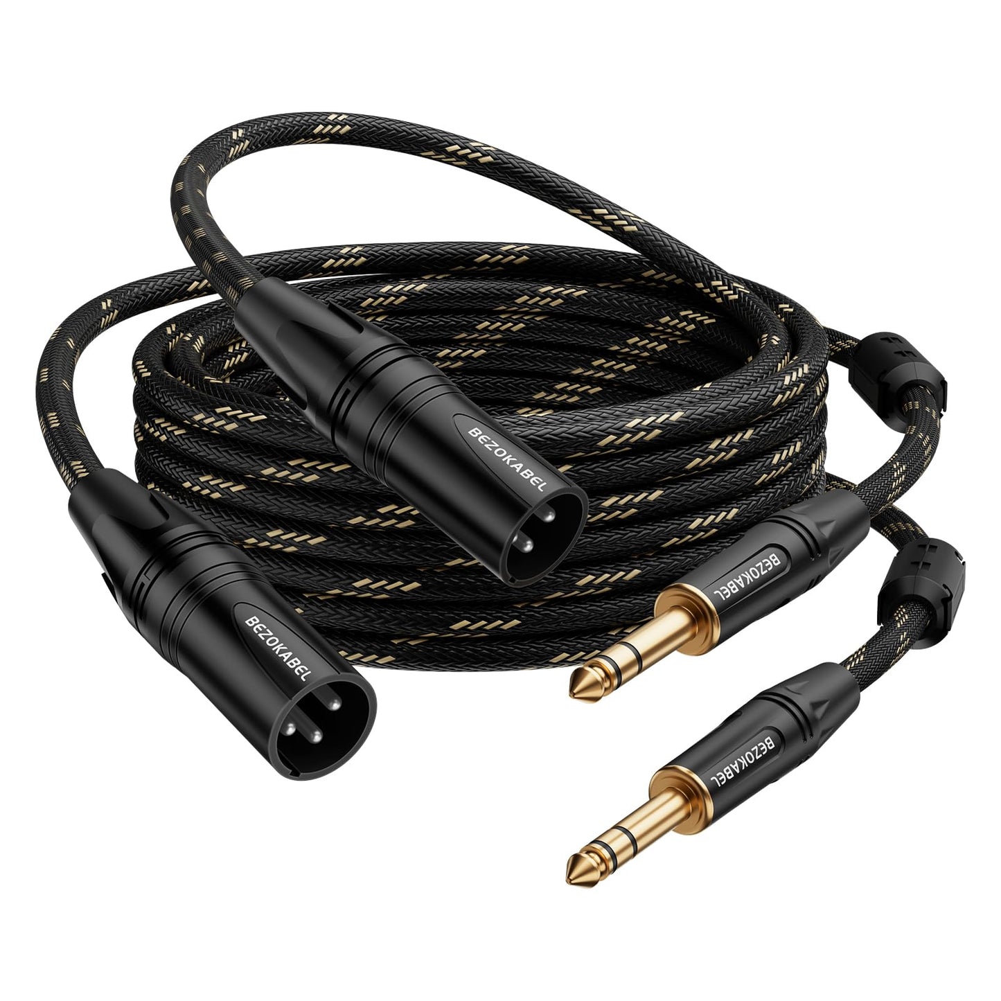 BEZOKABEL XLR to 1/4 Inch (6.35mm) Male Cable, 10ft 2-Pack, TRS Microphone Cable Nylon Braided