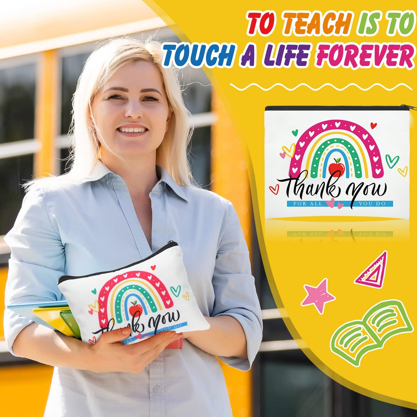 Hillban 32 Pieces Teacher Back to School Gifts Teacher Appreciation Gifts Women Cosmetic Makeup Bag Funny Pencil Pouch for Graduation Birthday Christmas(Cute)