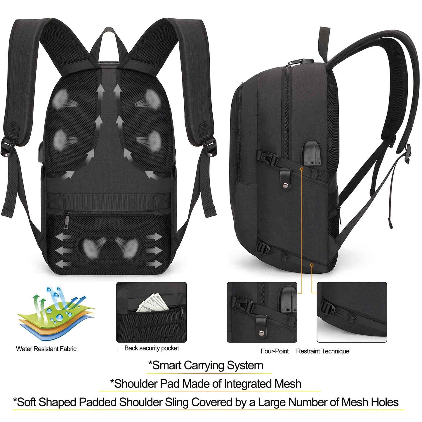 Tzowla Laptop Travel Slim School Backpack Water Resistant Anti-Theft Bag with USB Charging Port and Lock 15.6 Inch Computer Business Backpacks for Men Women College Student Gift,Bookbag Casual Daypack