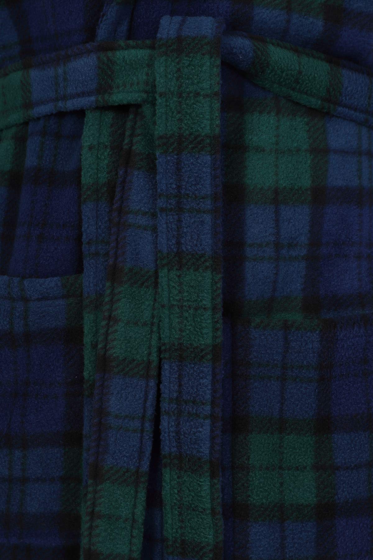 John Christian Men's Fleece Robe, Scottish Black Watch Tartan, Navy / Green, Large-X-Large