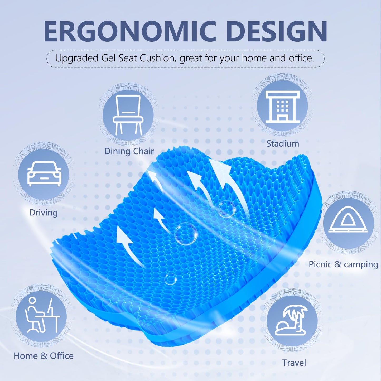 Tsmertor Gel Seat Cushion, Thicken Big Office Chair Cushion ，Car Seat Cushion for Long Sitting, Sciatica & Hip Pain Relief Pressure for Wheelchair Gamechiar Deskchair