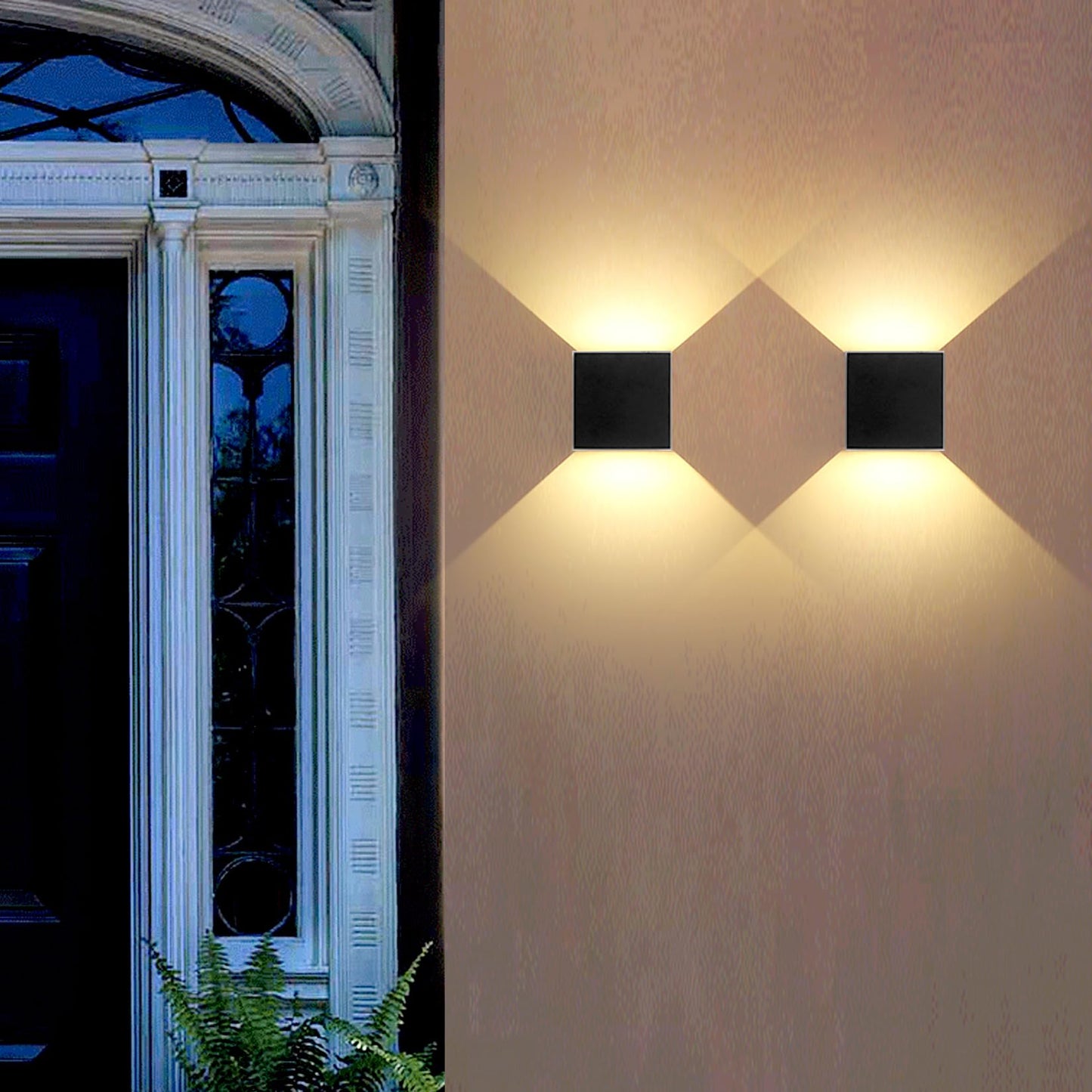 Mille Lucciole 2 Pack LED Outdoor Wall Lights Exterior/Interior, Up and Down Lights IP65 Waterproof Wall Sconces, Square Aluminum Outdoor Wall Lighting Fixtures, Modern Black 12W 3000K Warm Lights