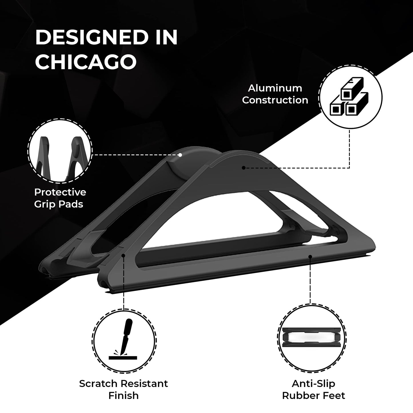 HumanCentric Vertical Laptop Stand for Desks in Matte Black, Upright Adjustable Holder to Dock Apple MacBook, MacBook Pro, and Other Laptops to Organize Work & Home Office, Automatic Grip