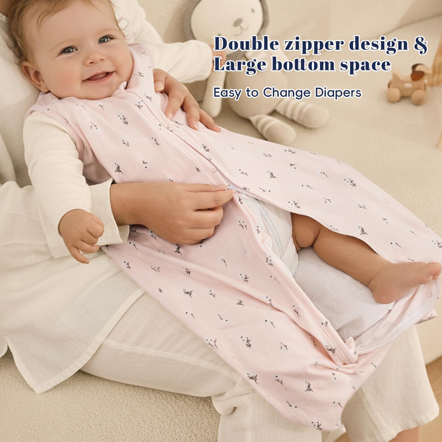 PHF Soft Baby Sleep Sack 6-12 Months 100% Cotton Wearable Blanket, 2-Way Zipper 0.5 TOG Toddler Sleeping Sack 3 Pack, Comfy Sleep Bag for Baby Girls, Pink Floral (Medium)