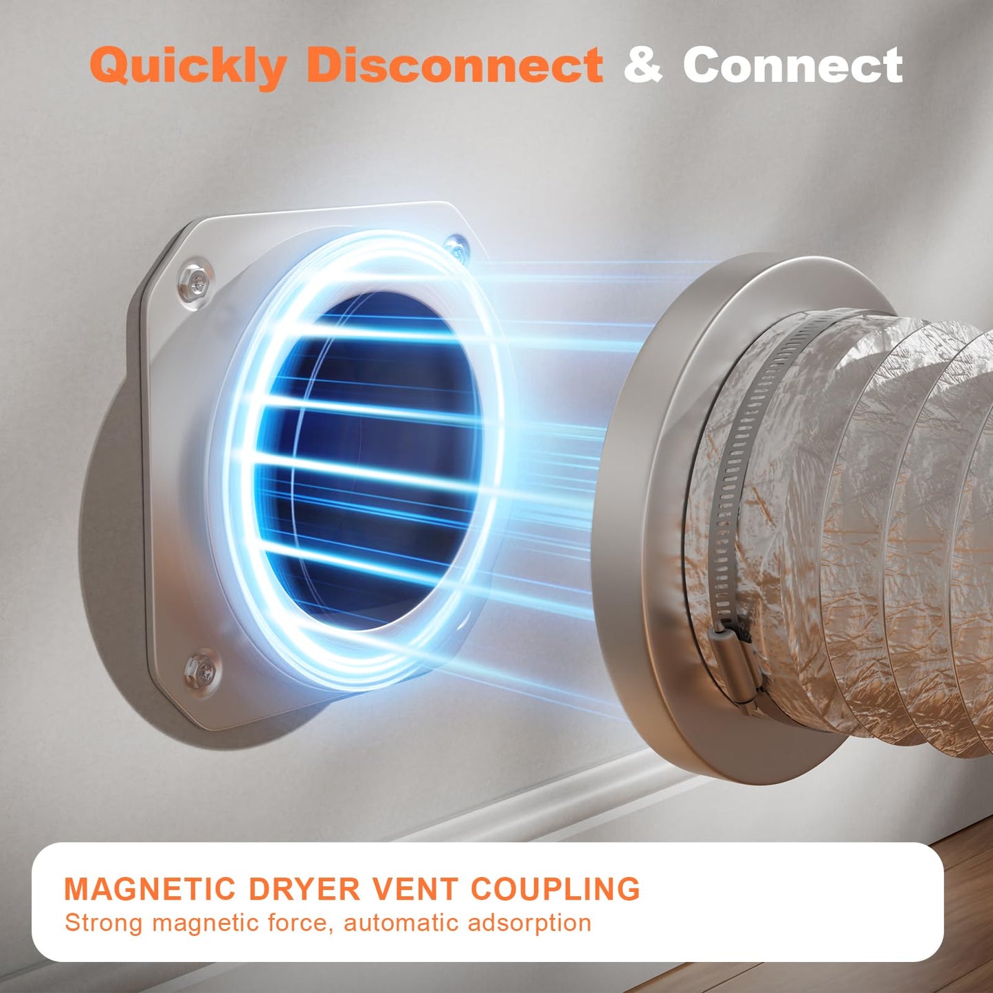 VigiFront Magnetic Dryer Vent Coupling Connector Kit DV180, for Leak Prevention Easy Dryer Cleaning, Quick Connector, Including a 3.1ft 4" Duct and two Clamps, Silver