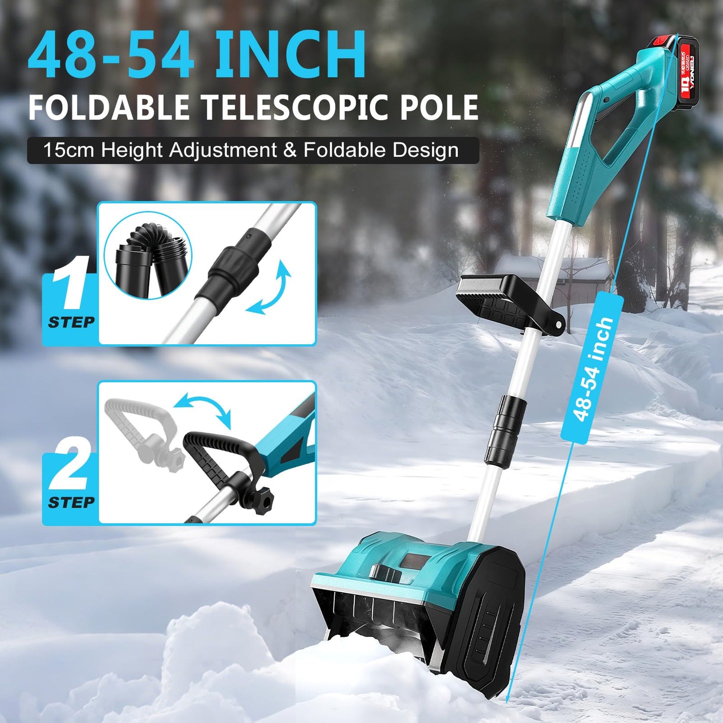 12" Cordless Snow Thrower, 2 x 4.0Ah Batteries - 21V Cordless Snow Blower Shovel, 30cm Width x 15cm Depth Clearing, Brushless Motor, Auxiliary Handle, 3-Direction Adjustable, Compatible with Makita