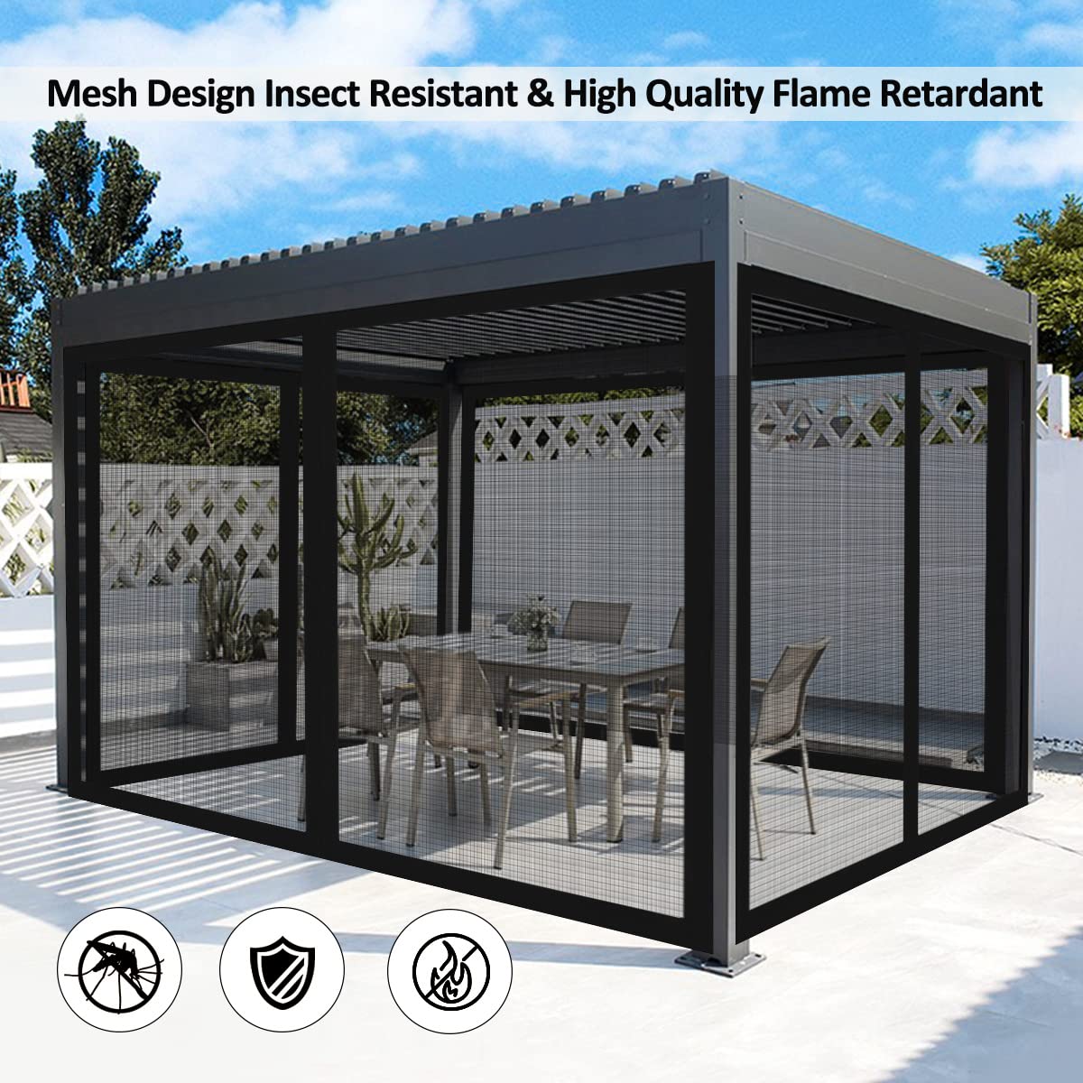 Homegroove Replacement Mosquito Netting for 10x10ft Gazebo, Universal Mosquito Netting for Patio Garden Yard, 4-Panel Outdoor Mesh Netting Screen with Zipper, Upgraded Flame Retardant Material Black