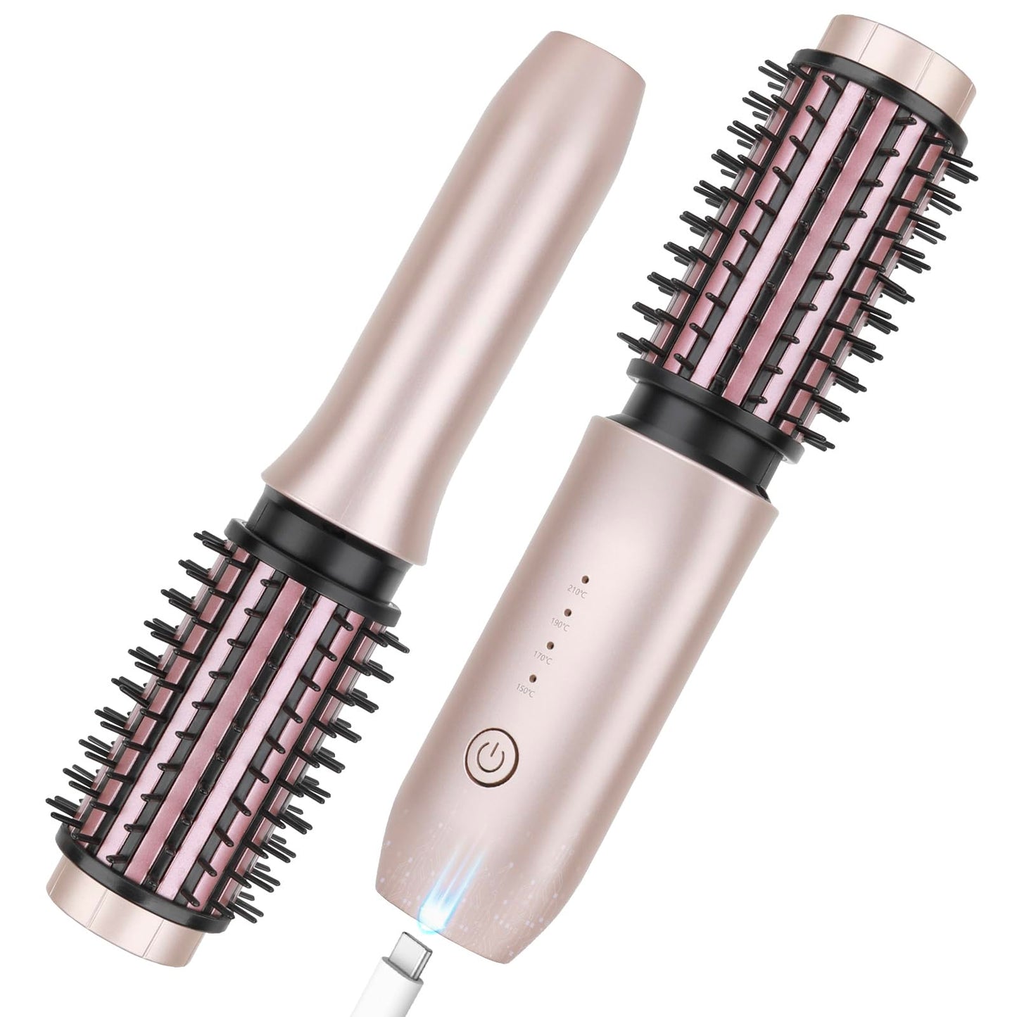 Cordless Curling Iron Brush, 2025 NEW Portable Travel Curling Iron Mini Brush for Women, 7000Mah USB Rechargeable Cordless Hair Curler with Negative Ion, Pink