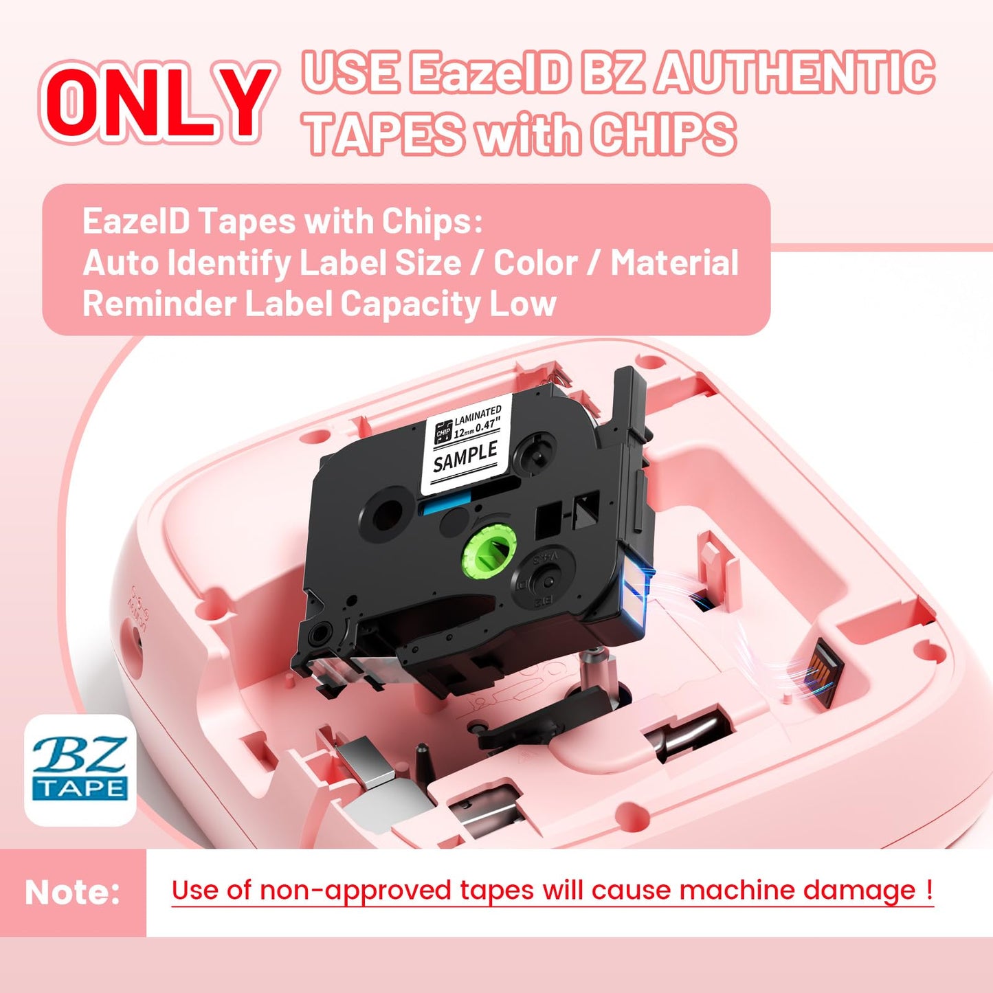 Label Maker Machine with Tape, Portable Pink Label Maker for Kids, EazeID D210S Easy Cute Label Makers Printer, QWERTY Keyboard Labeler with Multiple Fonts Frame for Home Office School Supplies