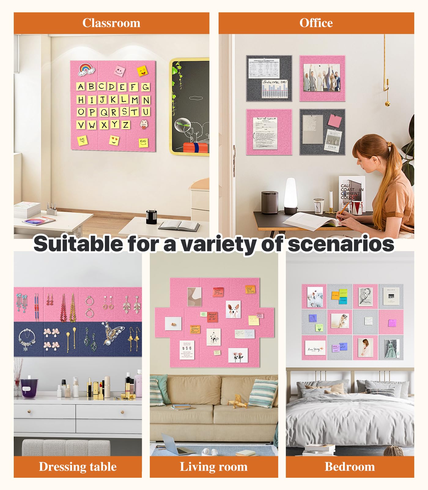 Large Cork Board for Walls - 12 Packs Bulletin Board,48"x36" Cork Board Felt Wall Tiles for Home, School & Office Decor Pin Board,Cork Felt Board DIY Vision Board -Pink